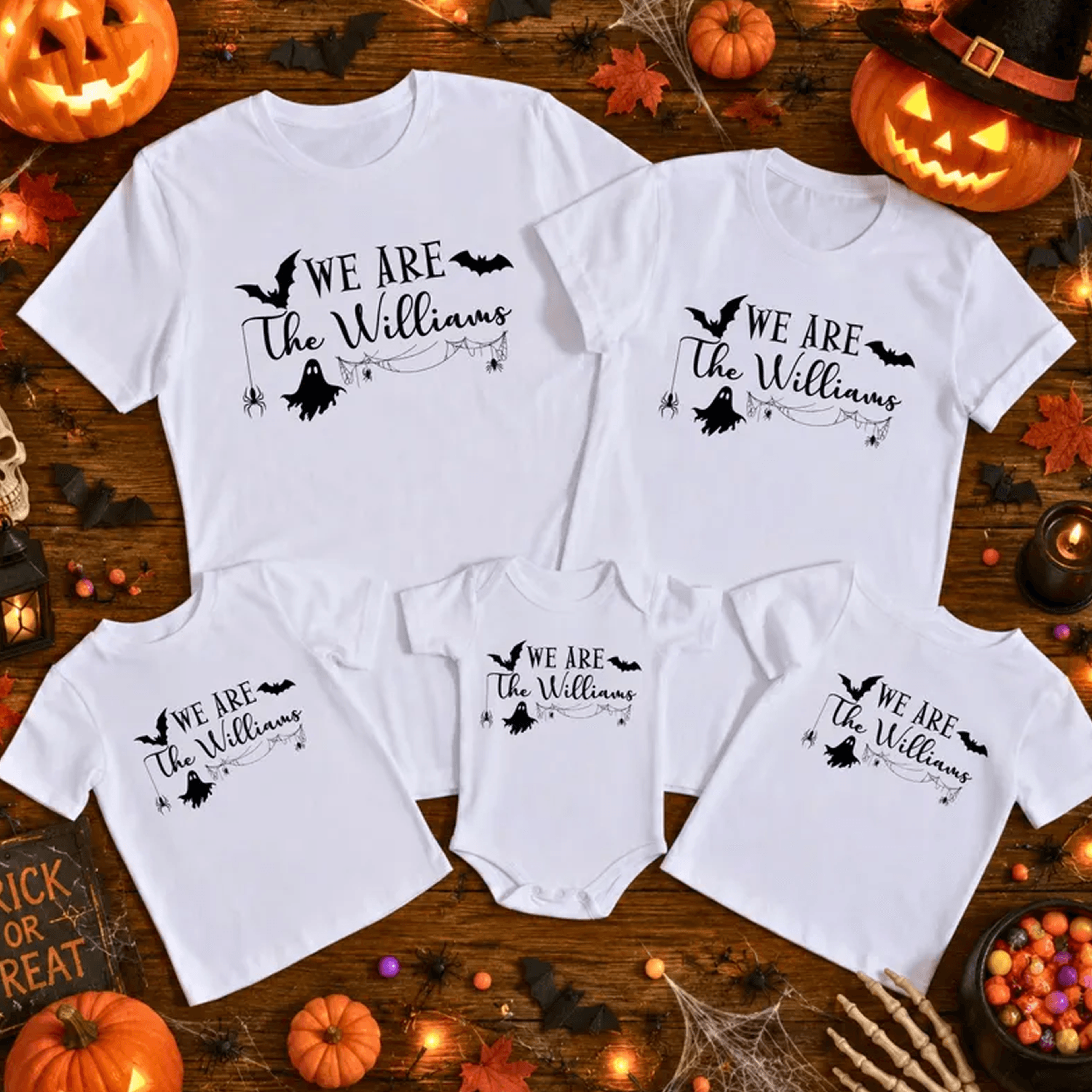 personalized family name halloween shirts, matching ghost spooky tees, custom family trick or treat outfit, halloween gi