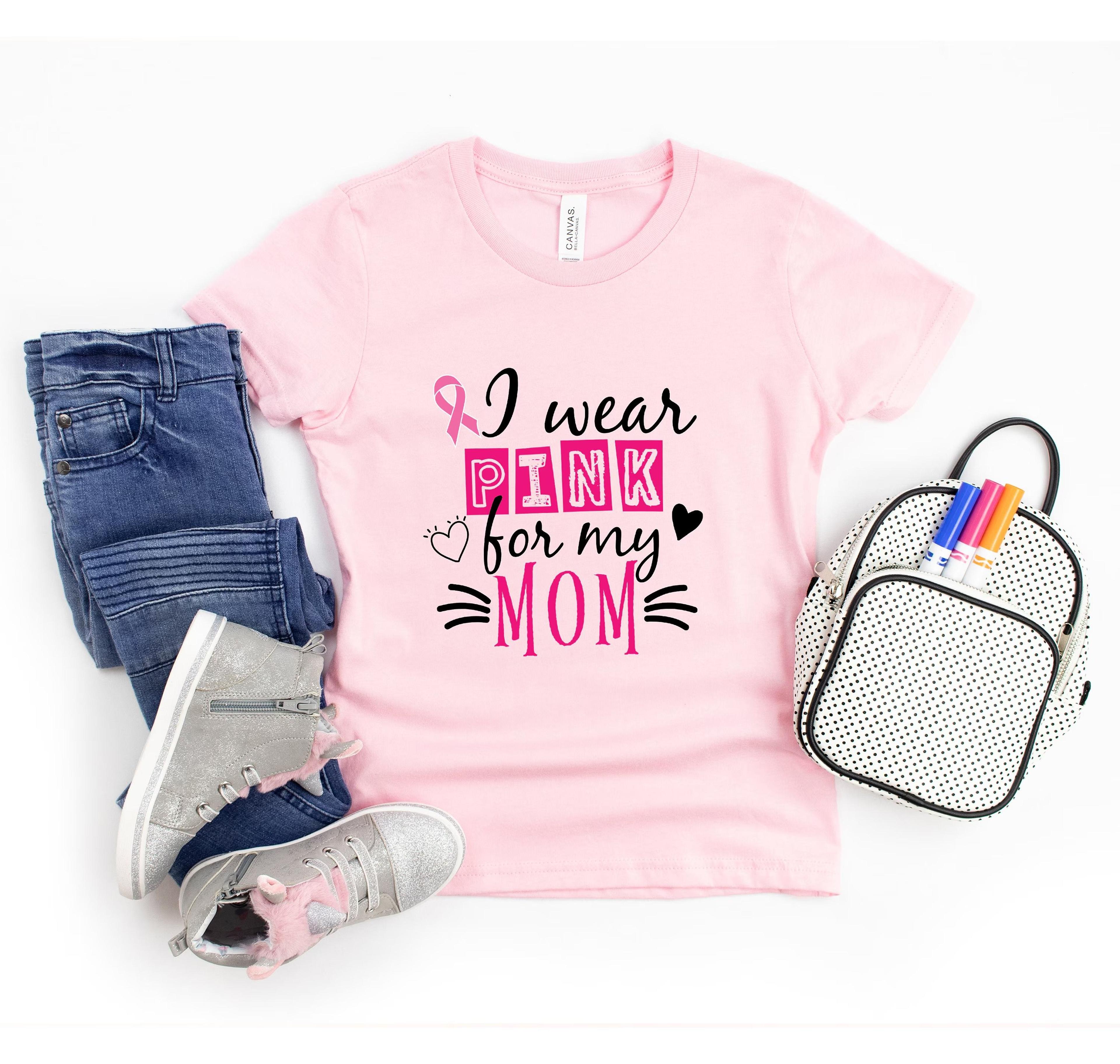 i wear pink for my mom kids shirt, breast cancer awareness girl tee, pink ribbon youth shirt gift