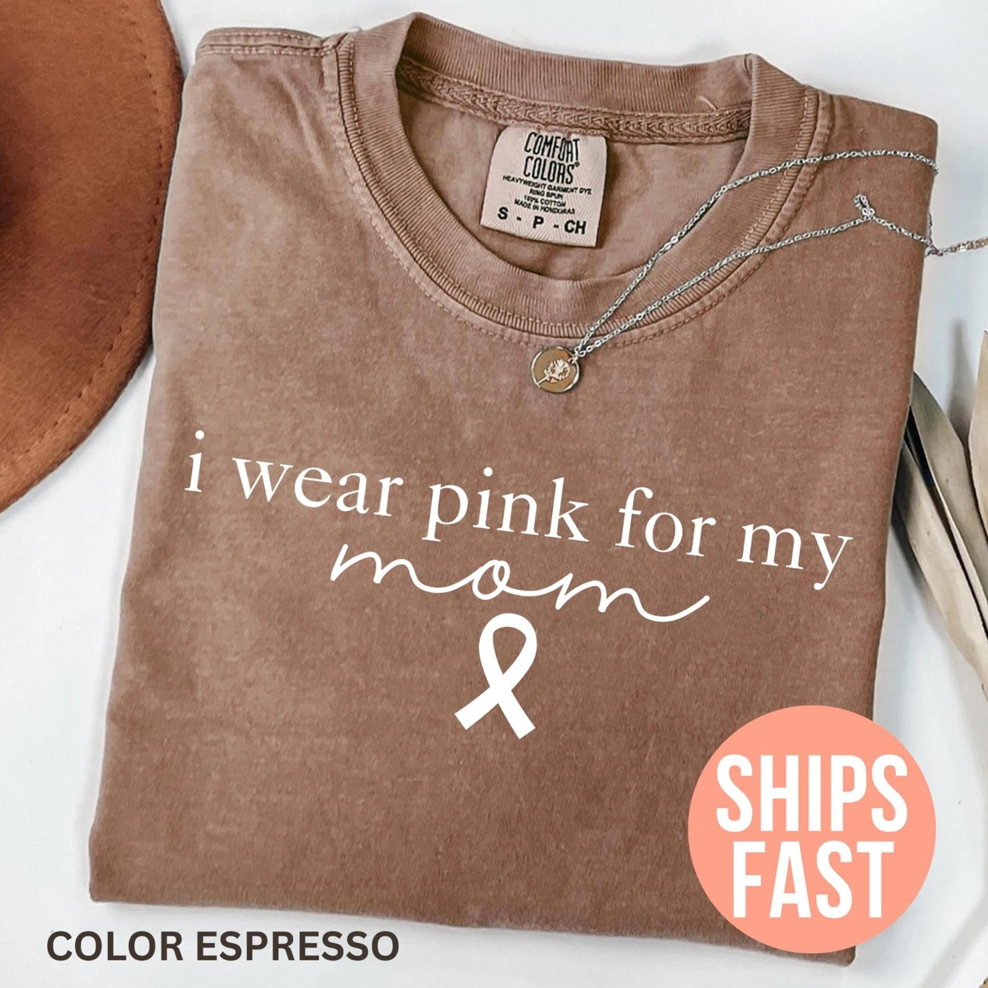 i wear pink for my mom shirt, minimal breast cancer awareness tee, pink ribbon support shirt