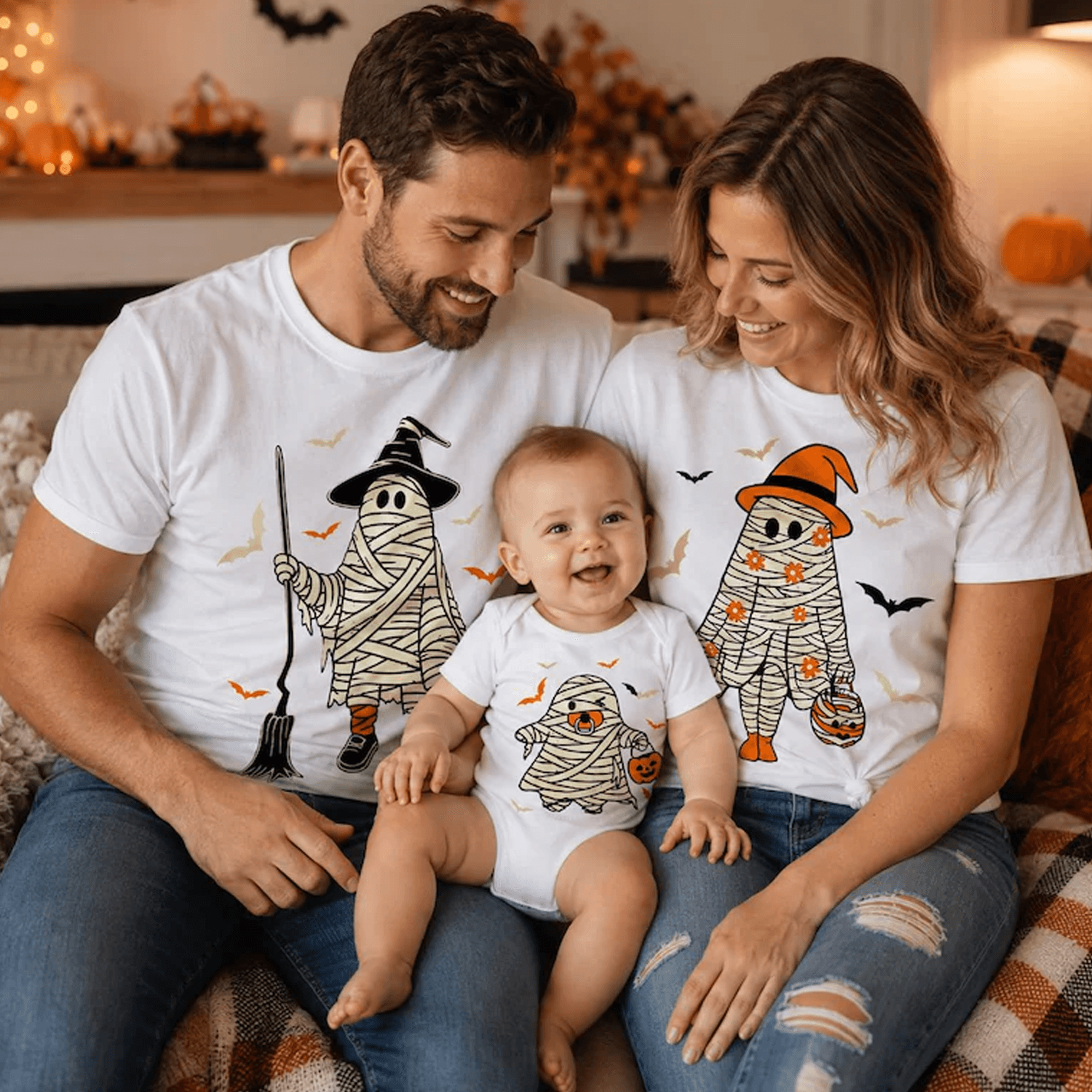 mummy deady little boo halloween shirts, matching family spooky tees, mom dad kids trick or treat outfit, halloween gift