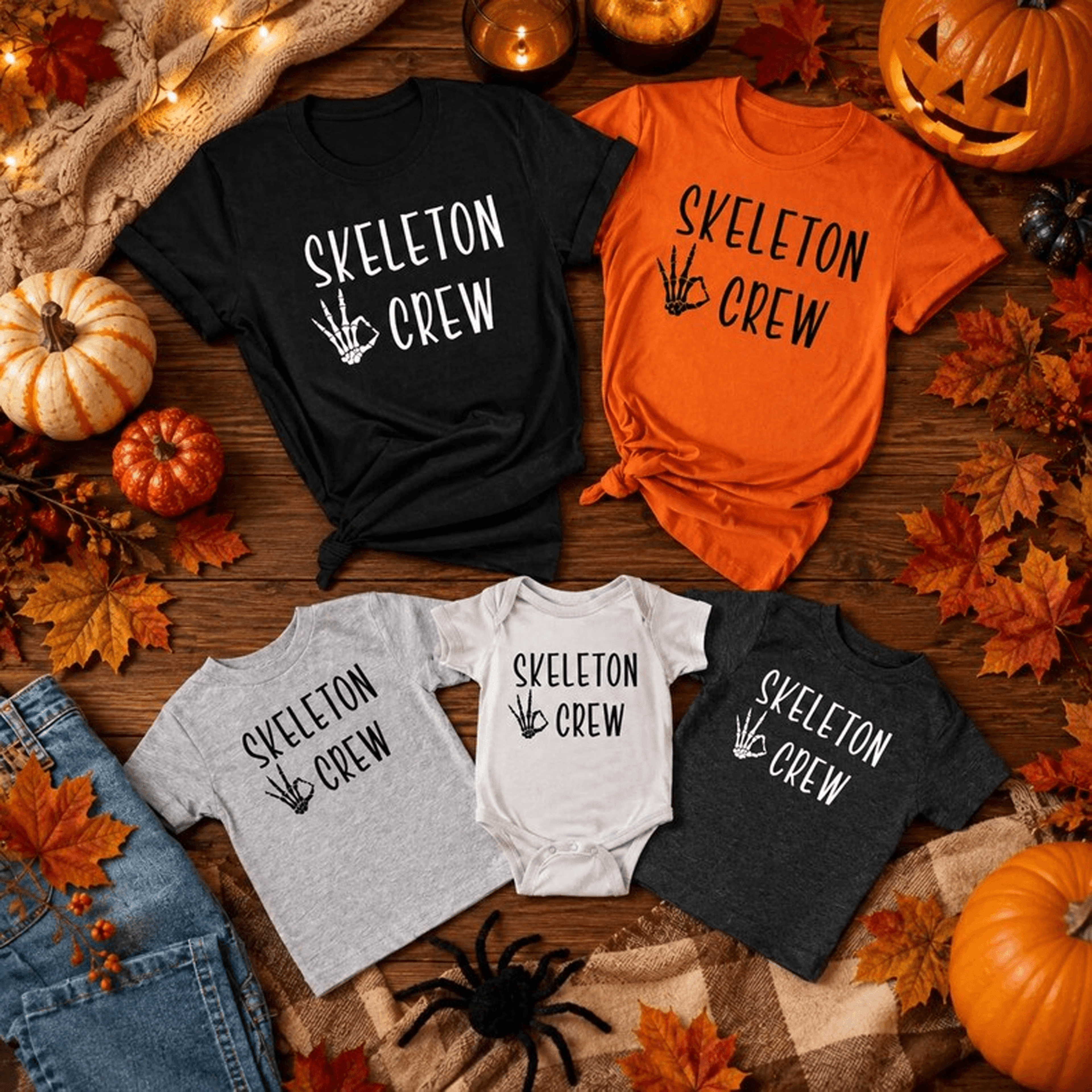 skeleton crew matching halloween shirts, family skeleton tees, spooky mom dad kids outfit, trick or treat halloween gift