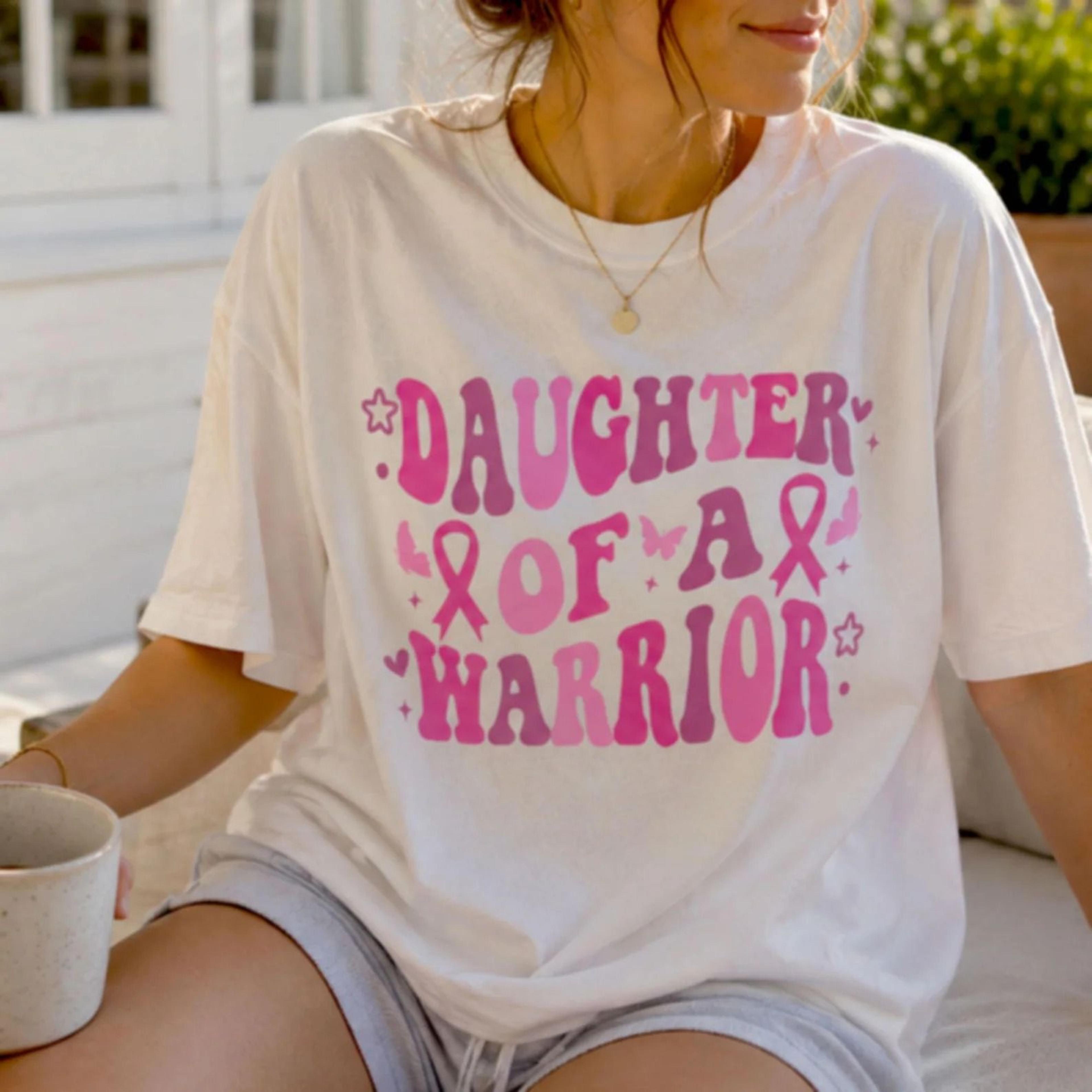 daughter of a warrior shirt, breast cancer awareness tee, pink ribbon youth tee sweatshirt gift for family support