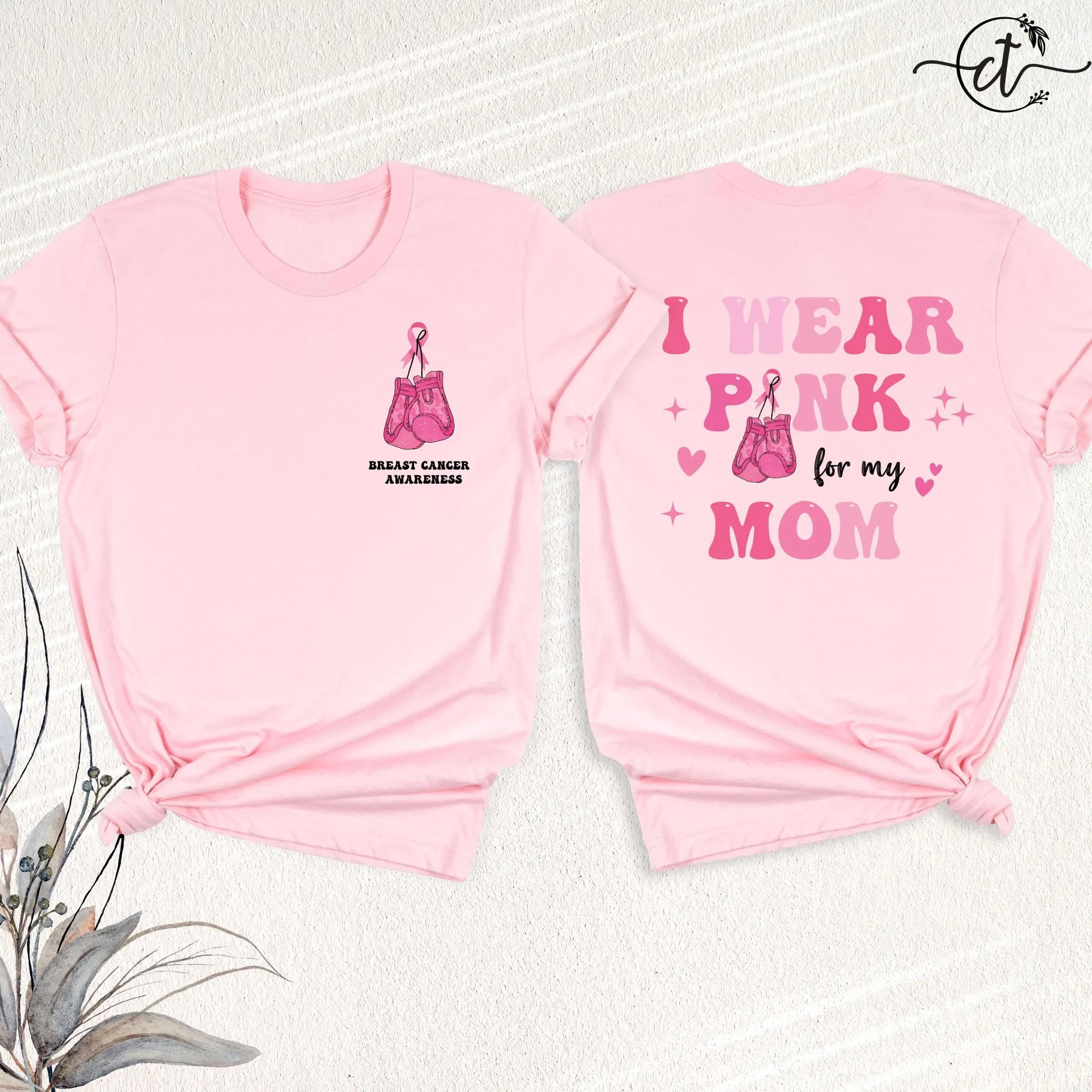 i wear pink for my mom shirt, breast cancer awareness tee, youth tee sweatshirt pink ribbon front back design gift