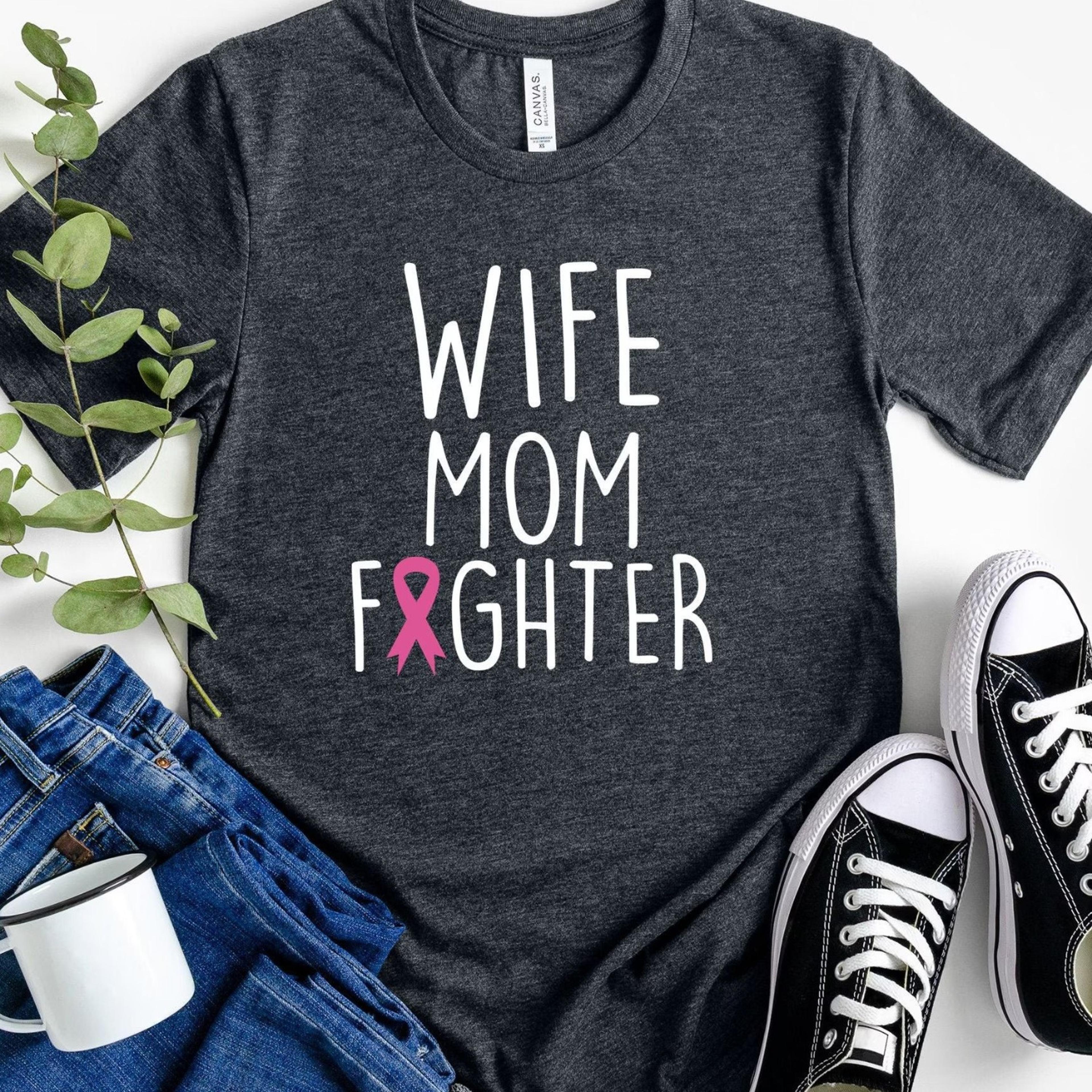 wife mom fighter shirt, breast cancer awareness tee, pink ribbon youth tee sweatshirt support mom gift