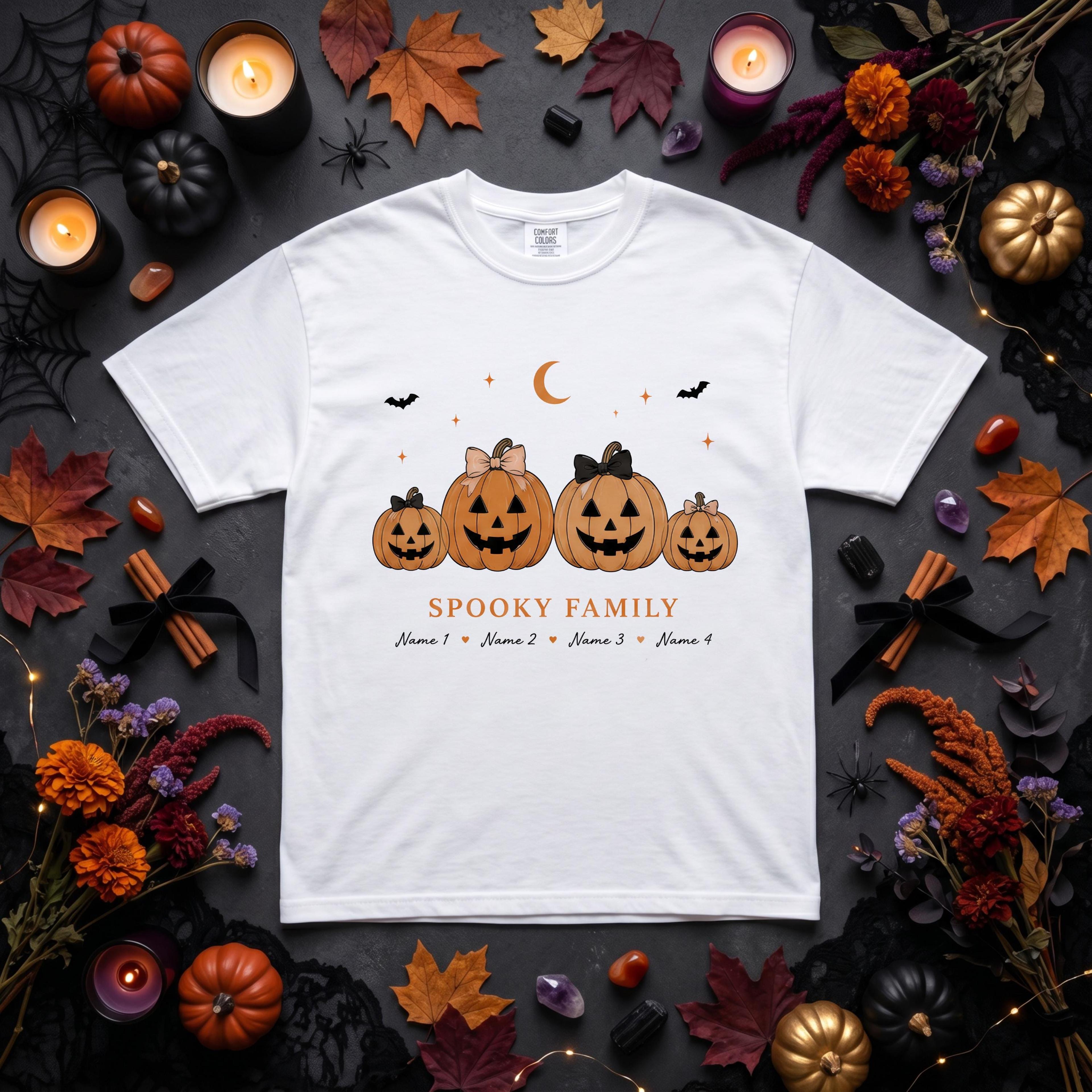 personalized spooky family halloween shirt, custom pumpkin family name tee, comfort colors matching halloween fall gift