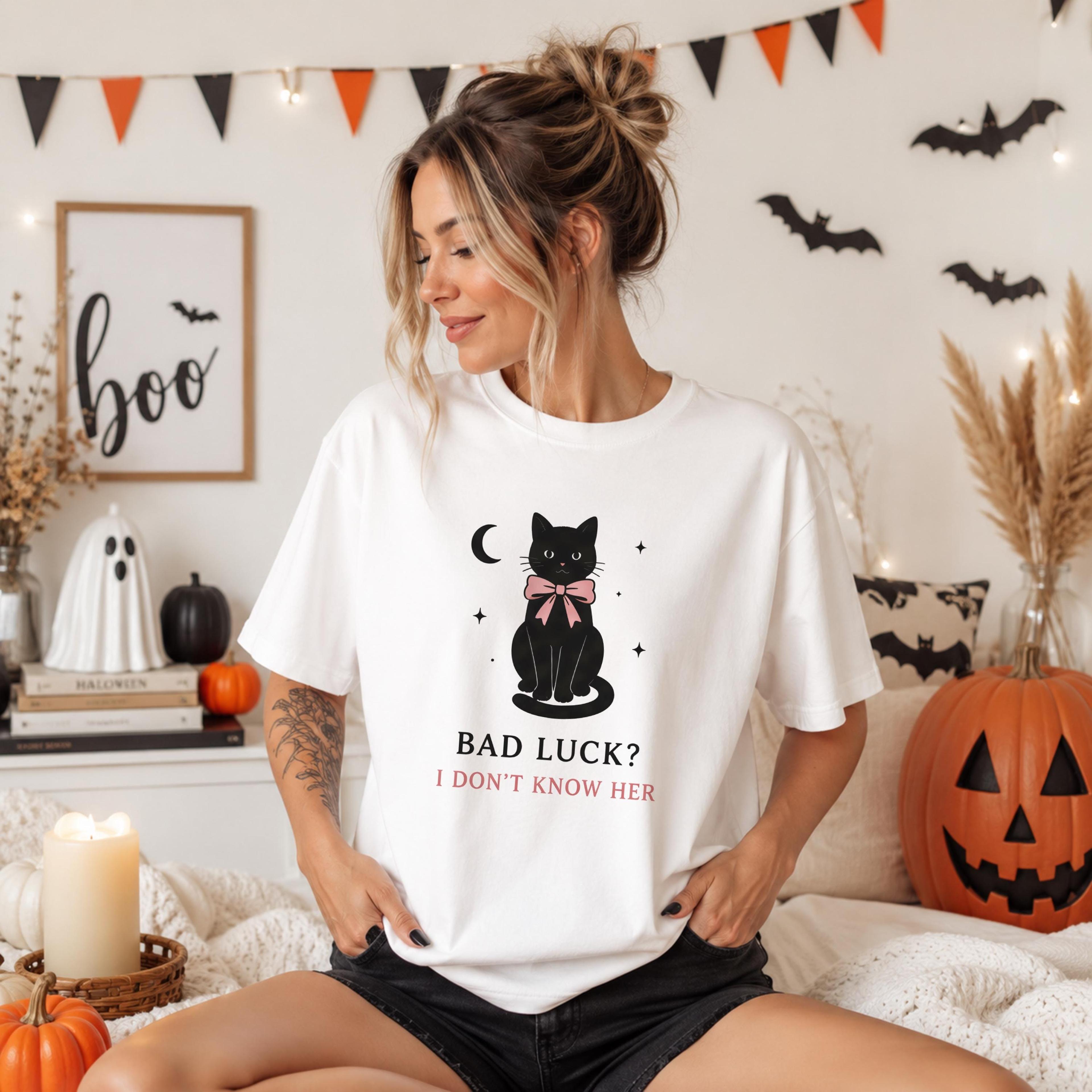 halloween black cat shirt, bad luck i don't know her tee, coquette cat comfort colors shirt, cute spooky season fall gif