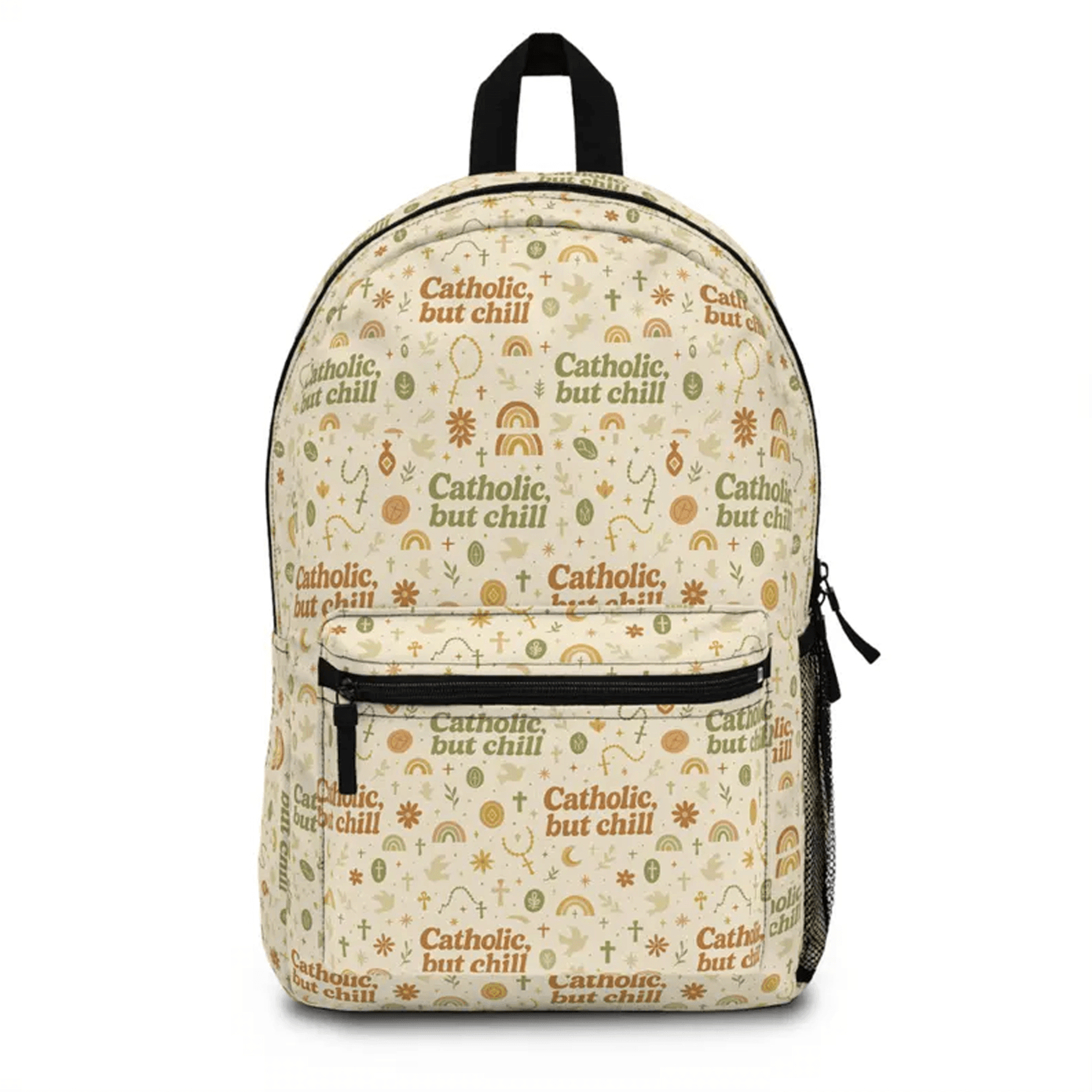 catholic blue toile backpack, marian virgin mary school bag, catholic teacher gift, confirmation rcia faith backpack