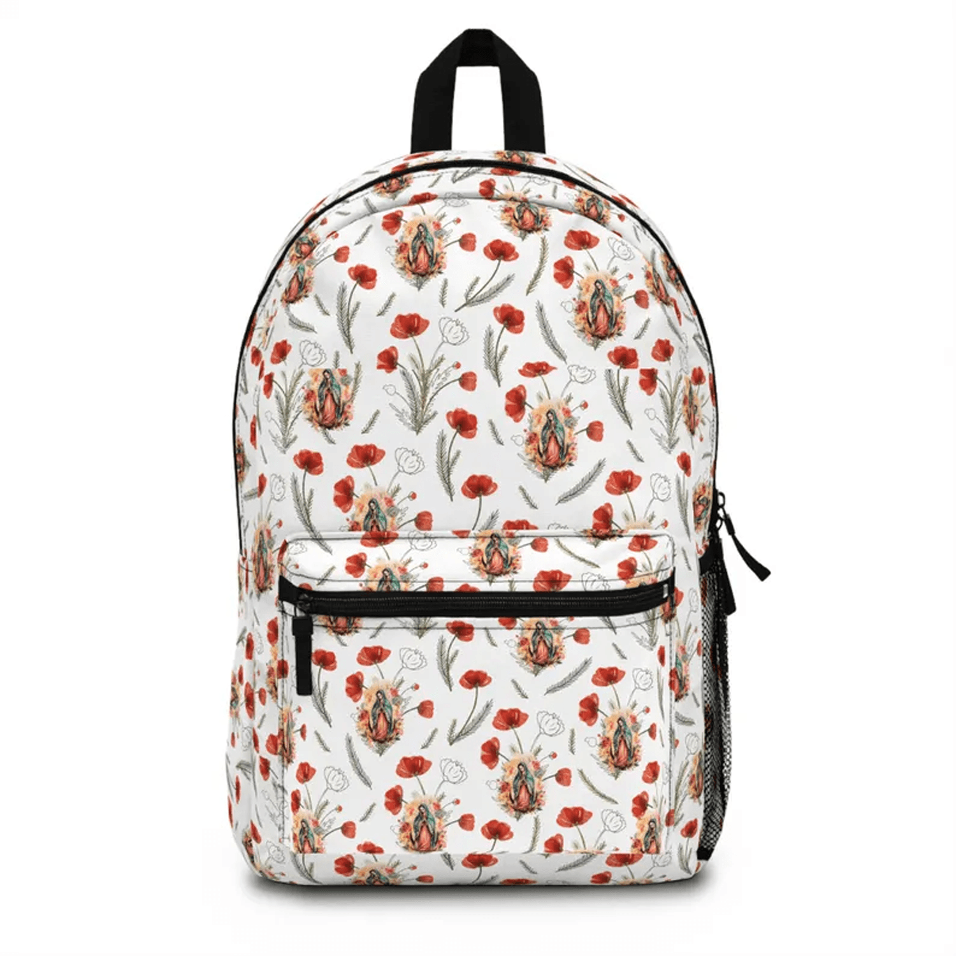 our lady of guadalupe catholic backpack, red poppy marian school bag, catholic teacher gift, rcia confirmation faith bac