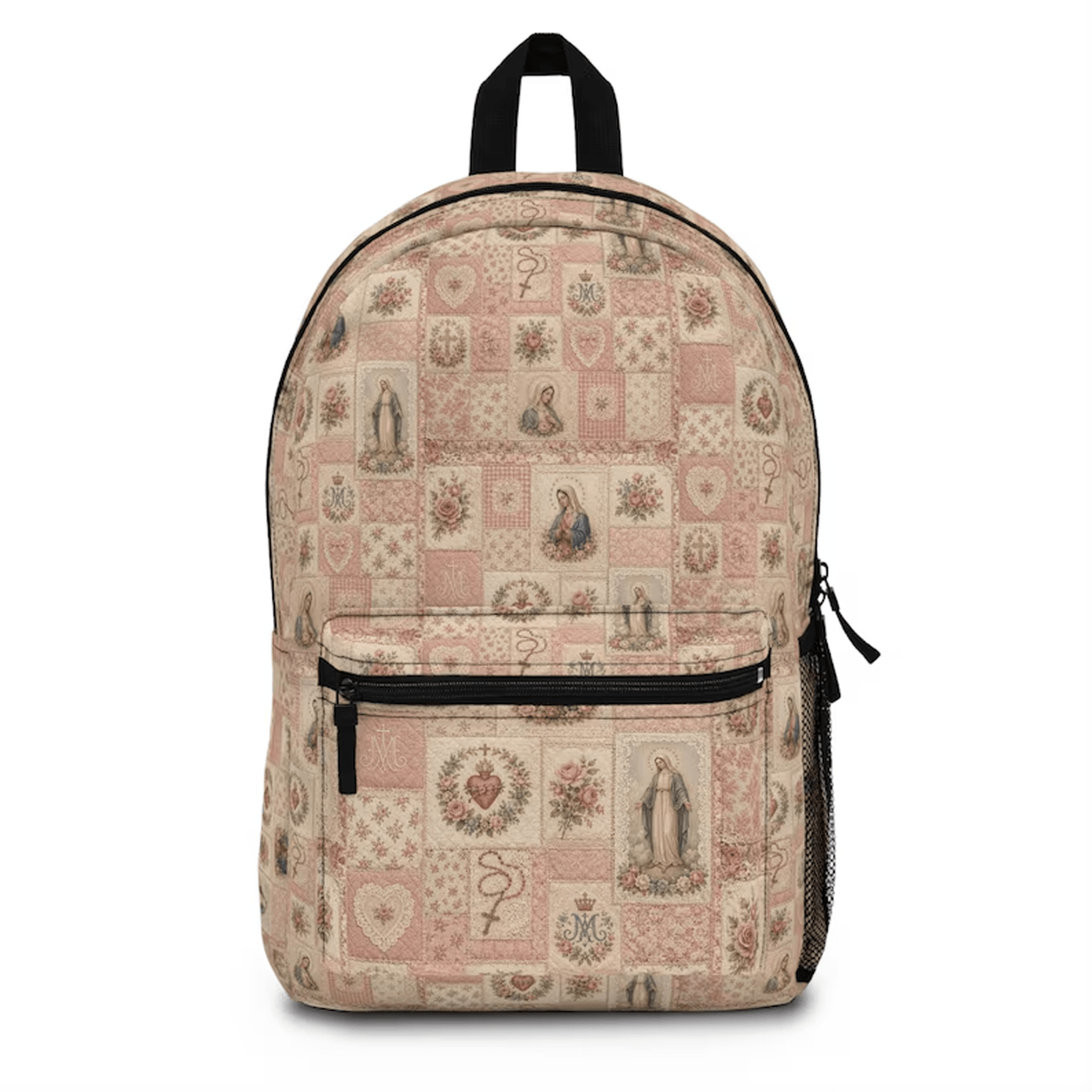 catholic patchwork marian backpack, hail holy queen mass bag, catholic teacher gift, confirmation gift for mom & teen