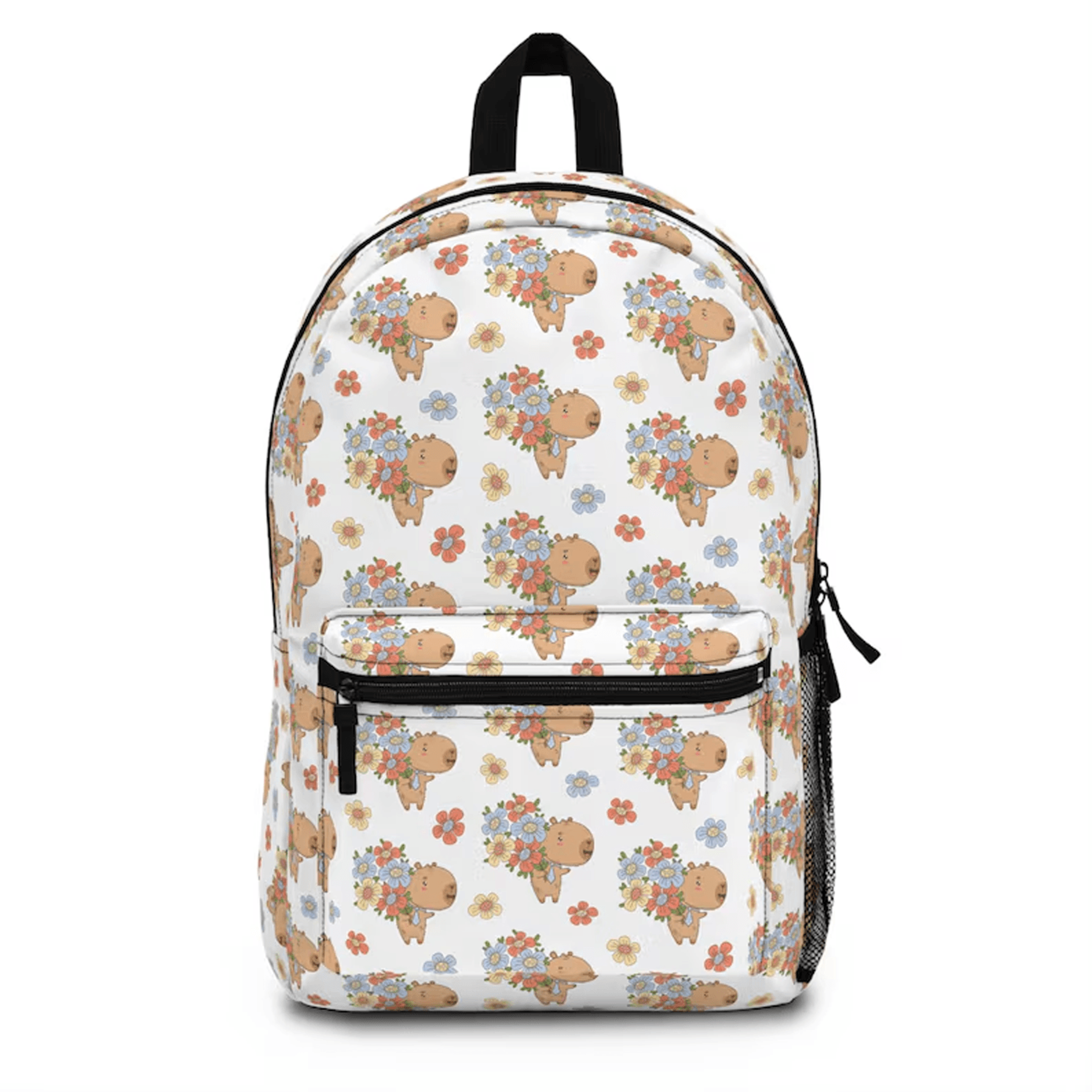 floral capybara backpack, cute kawaii animal school bag, kids bookbag, personalized back to school gift for girls