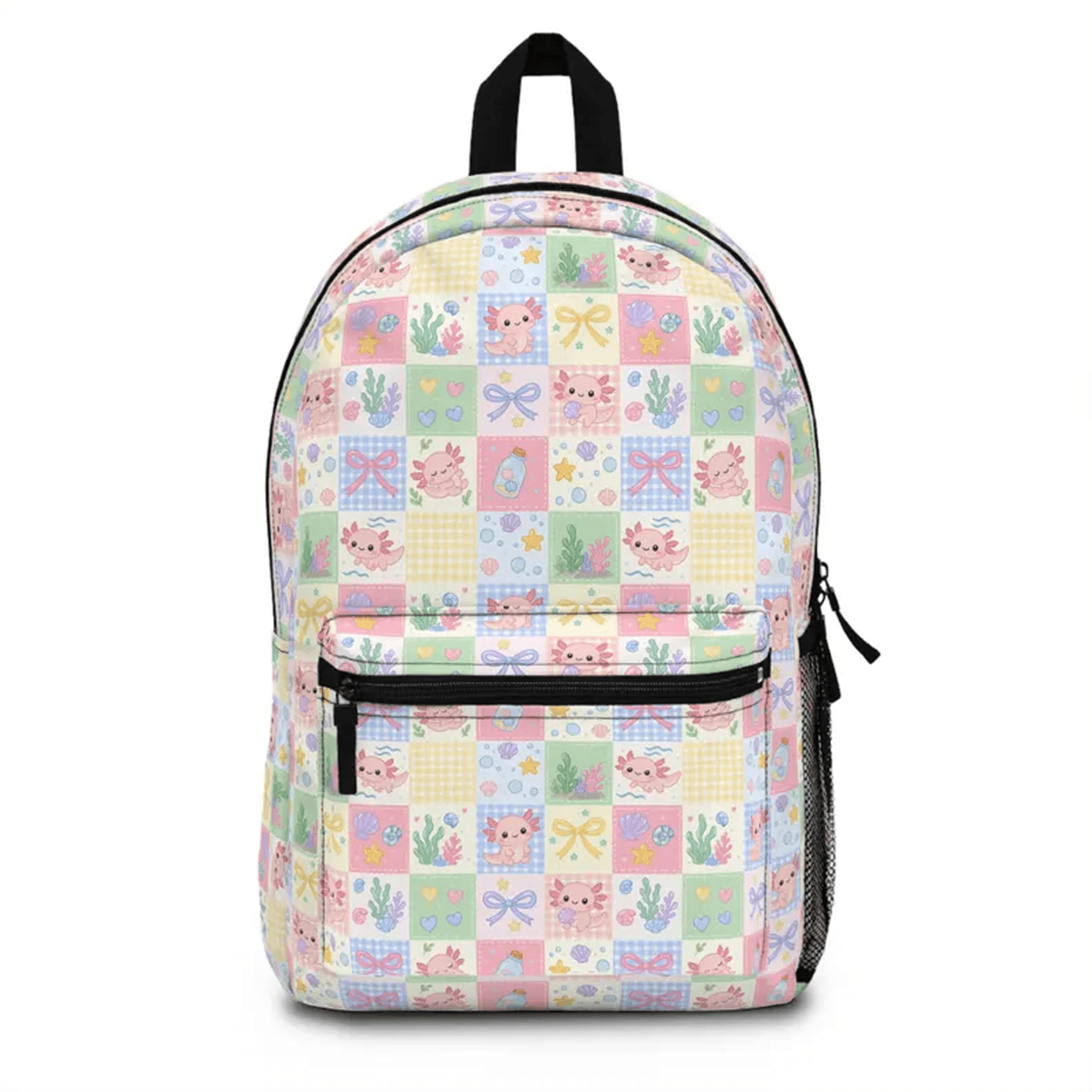 pink axolotl backpack, kawaii animal school bag, cute kids bookbag, personalized back to school gift for axolotl lovers