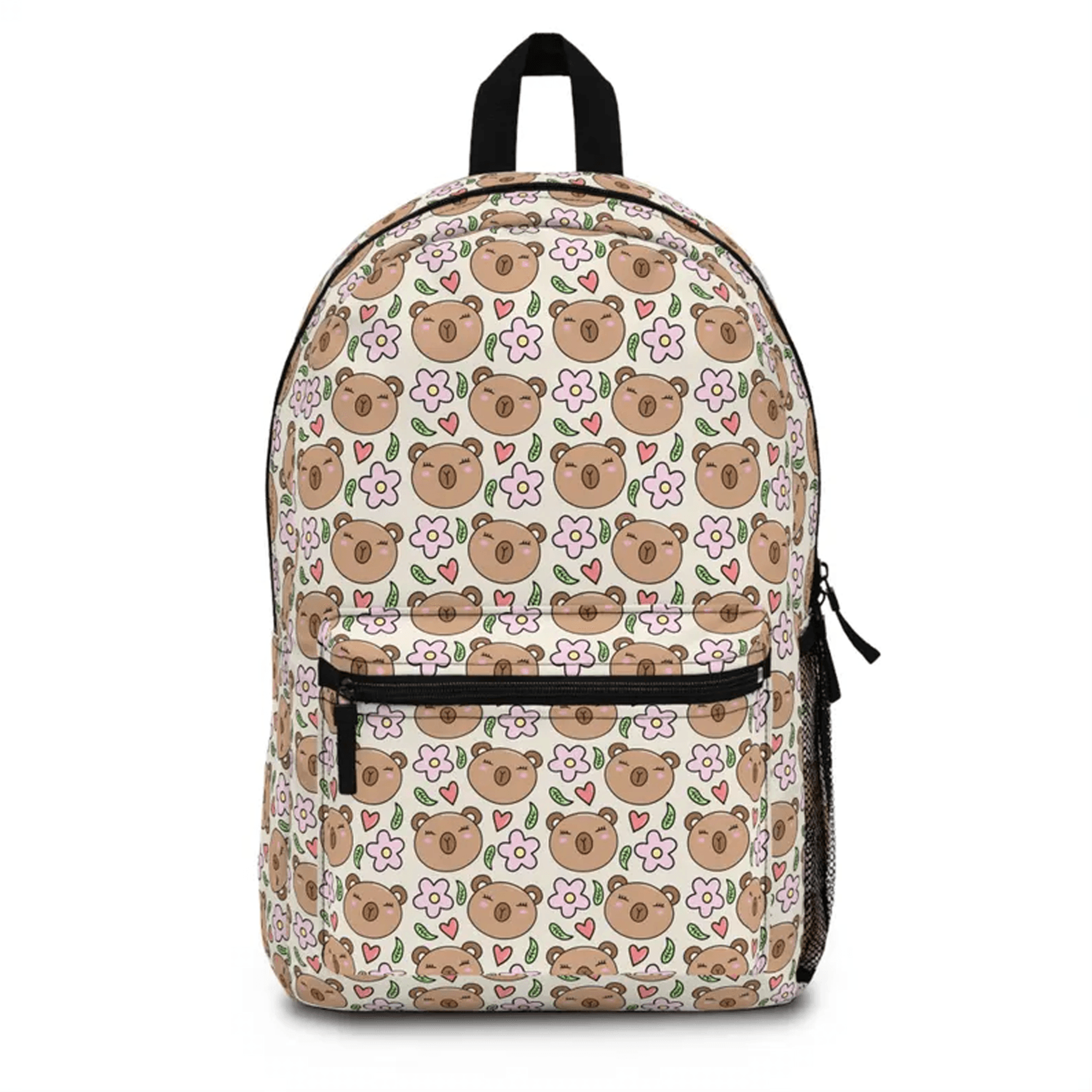 personalized capybara floral backpack, cute kawaii school bag, custom name kids bookbag, back to school gift for girls