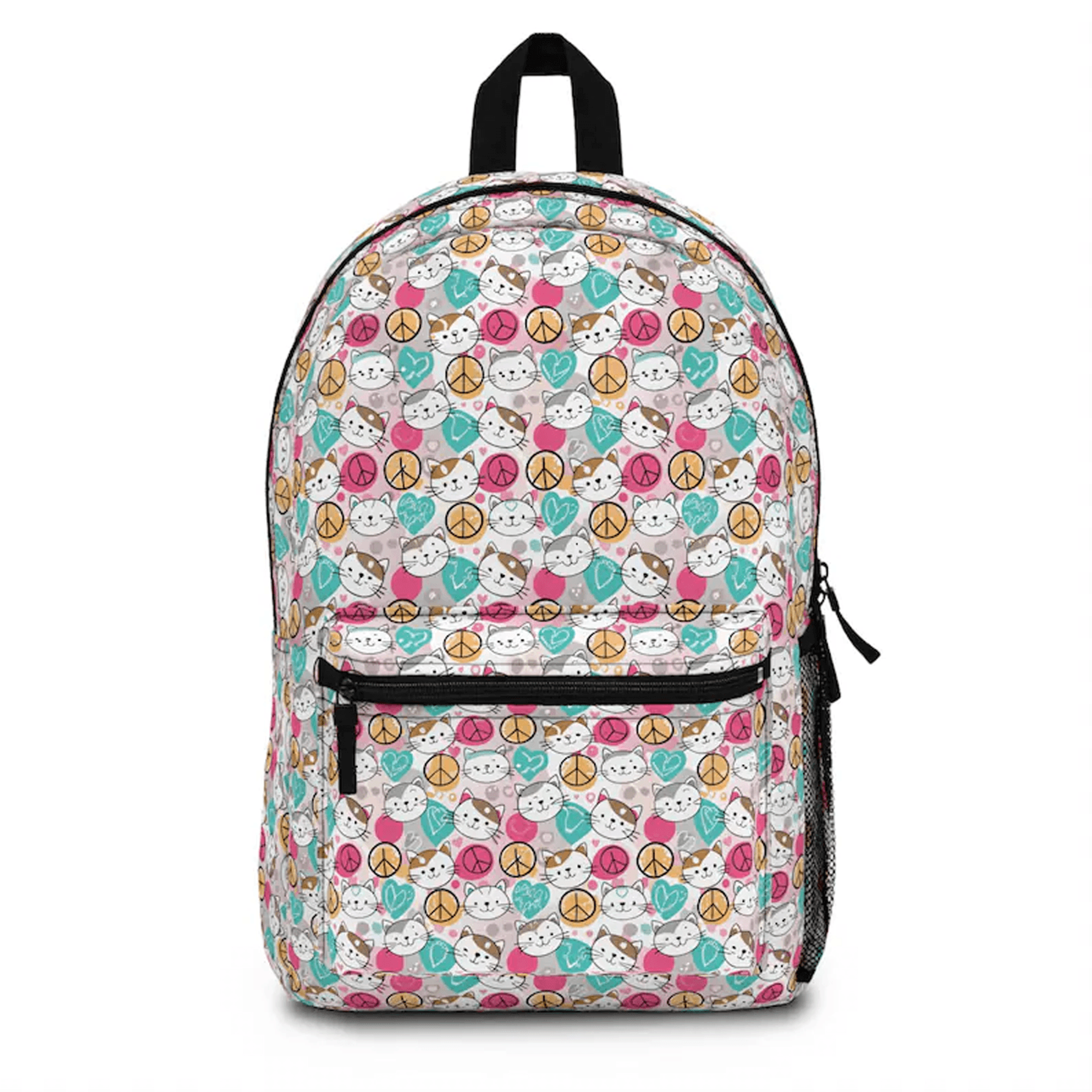 cute cat backpack, pastel kitty school bag, kawaii kids bookbag, personalized back to school gift for cat lovers