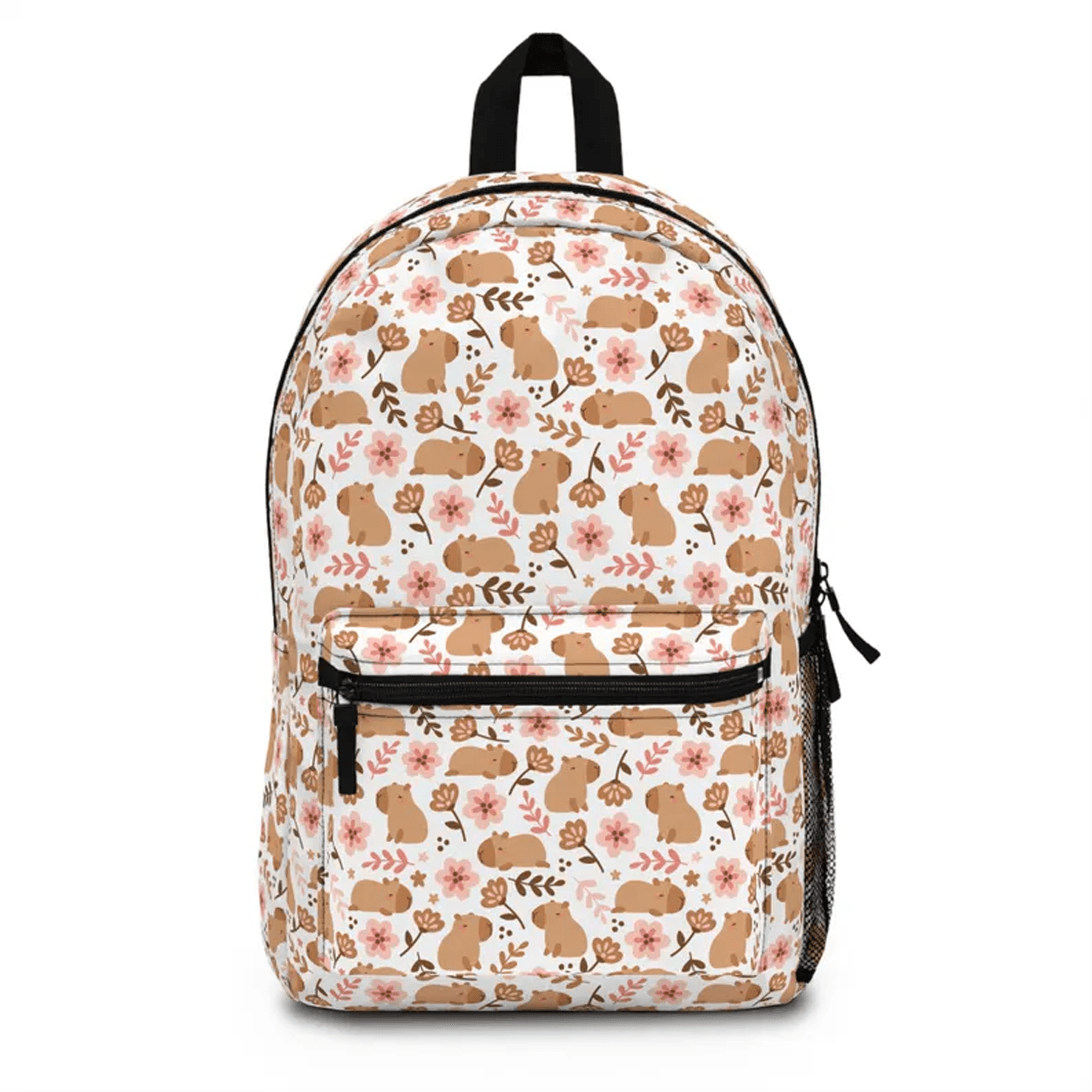 personalized capybara floral backpack, cute animal school bag, kawaii kids bookbag, back to school gift for capybara lov