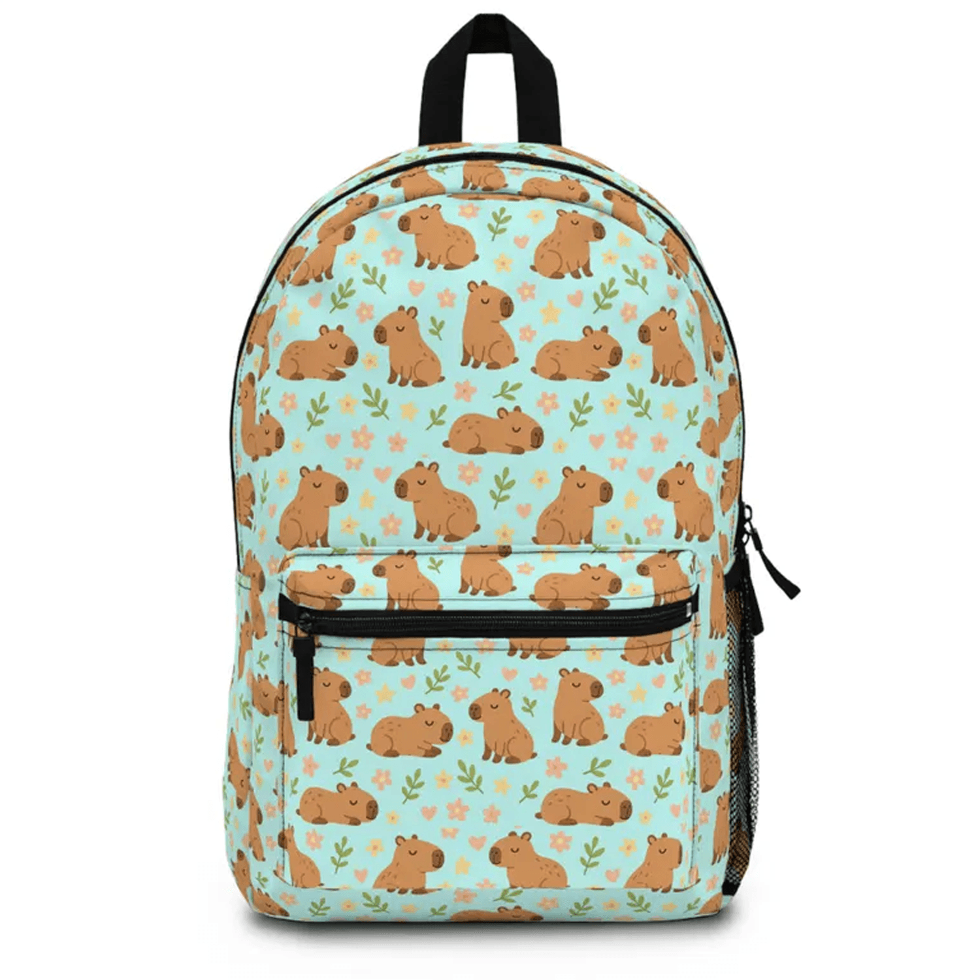 capybara floral backpack, cute kawaii animal school bag, personalized kids bookbag, girls back to school & travel gift