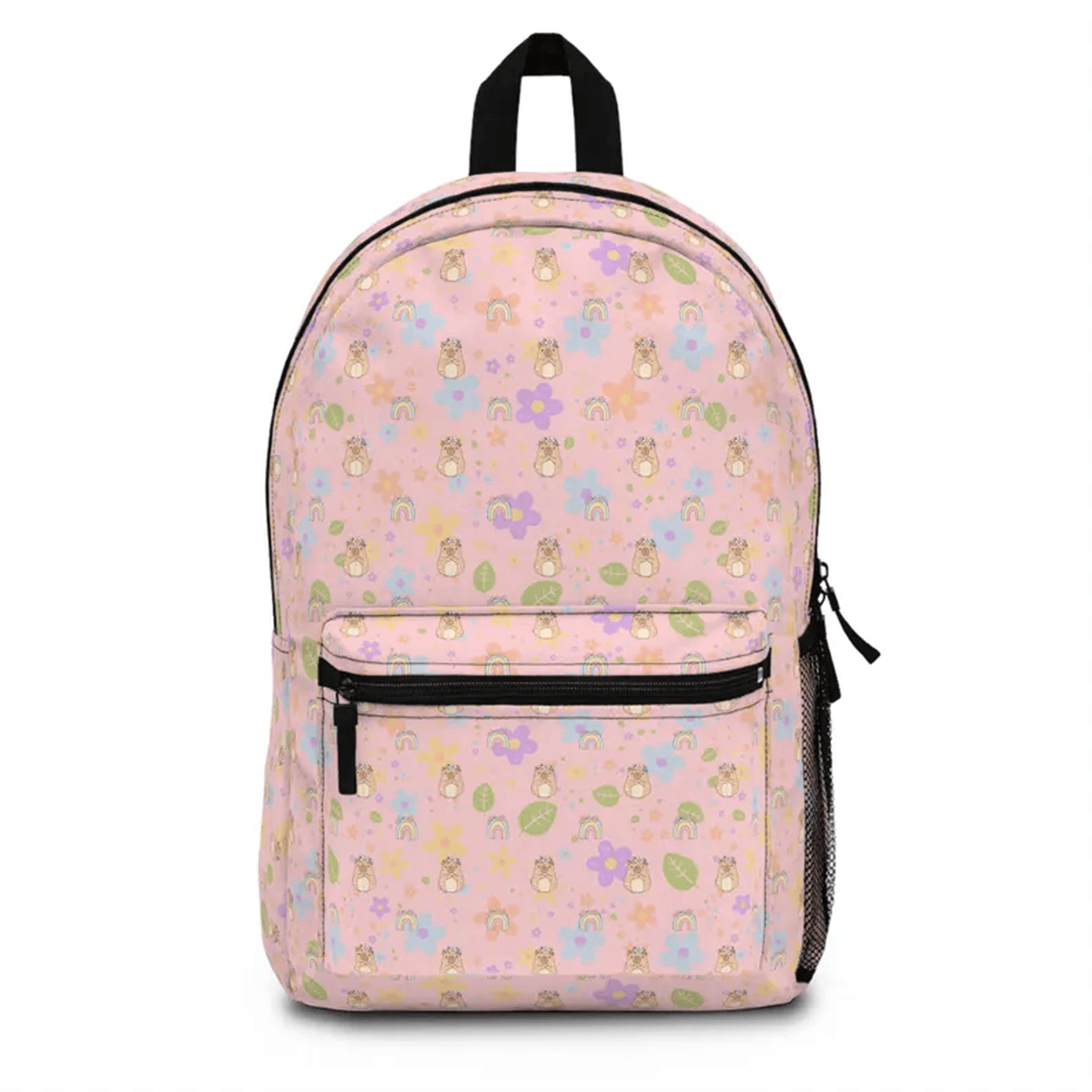 rainbow floral capybara backpack, personalized cute school bag, kawaii kids bookbag, colorful back to school gift