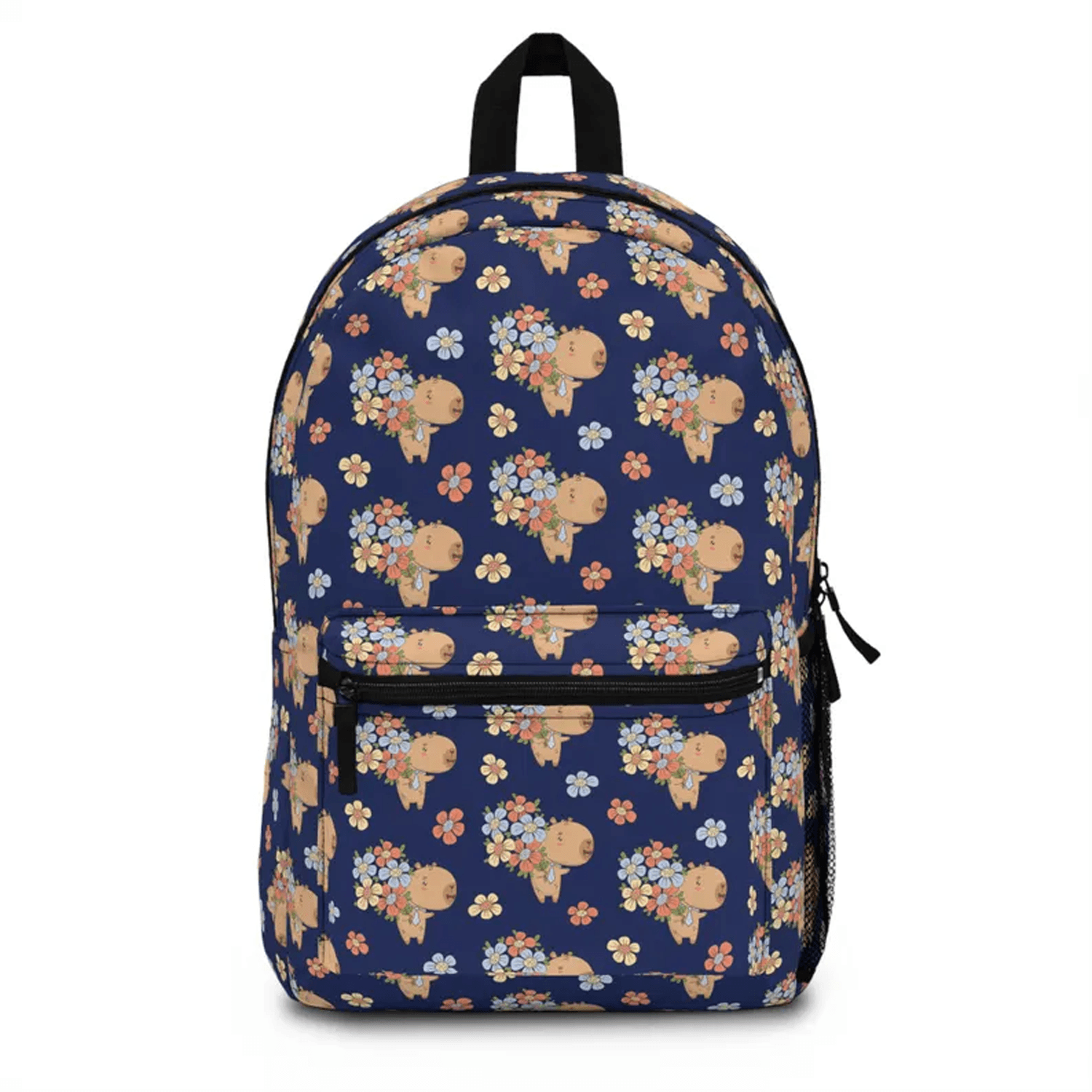 floral capybara backpack, cute kawaii animal school bag, kids bookbag, girls travel bag, back to school capybara gift