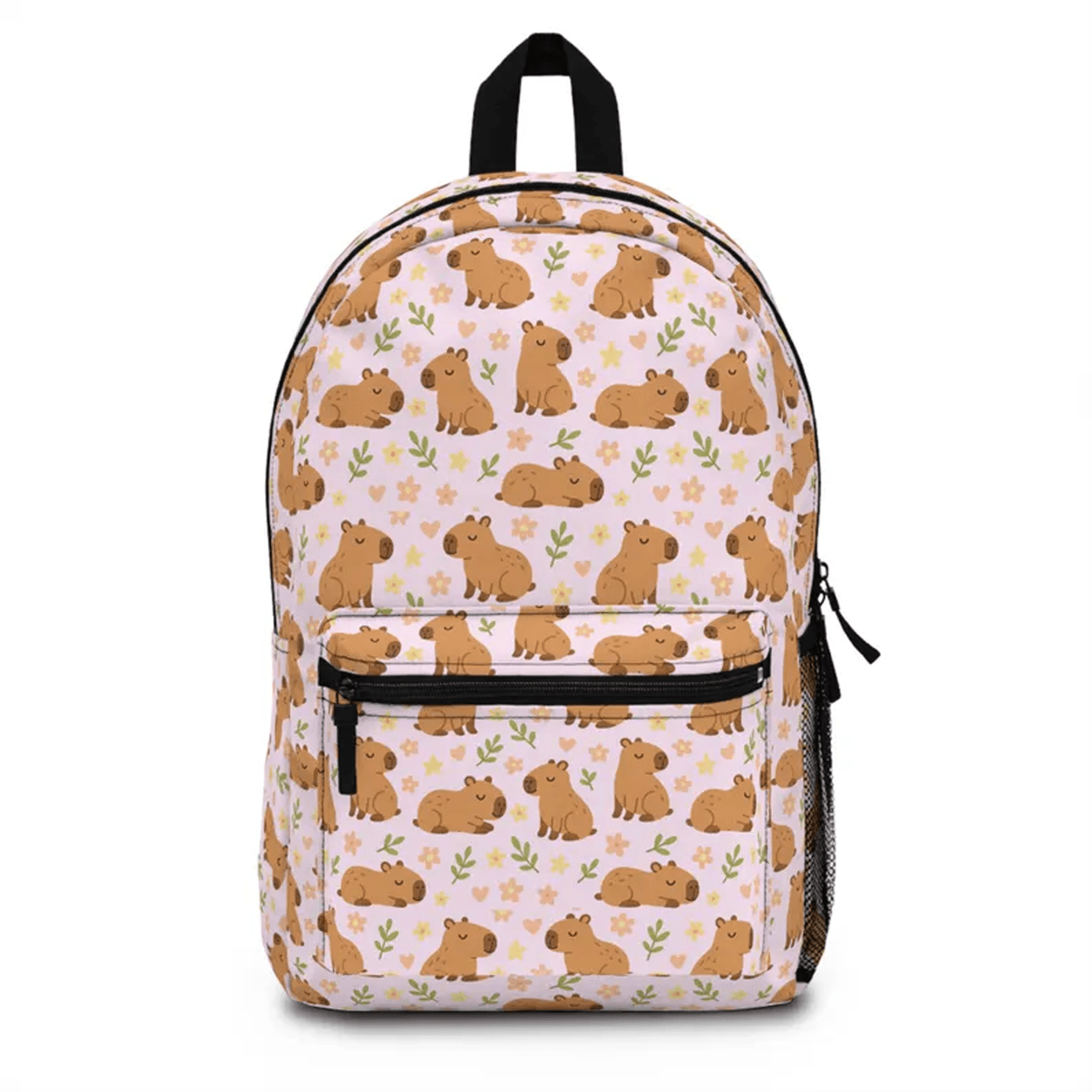 pink capybara pattern backpack, cute kawaii animal school bag, personalized kids bookbag, back to school capybara gift
