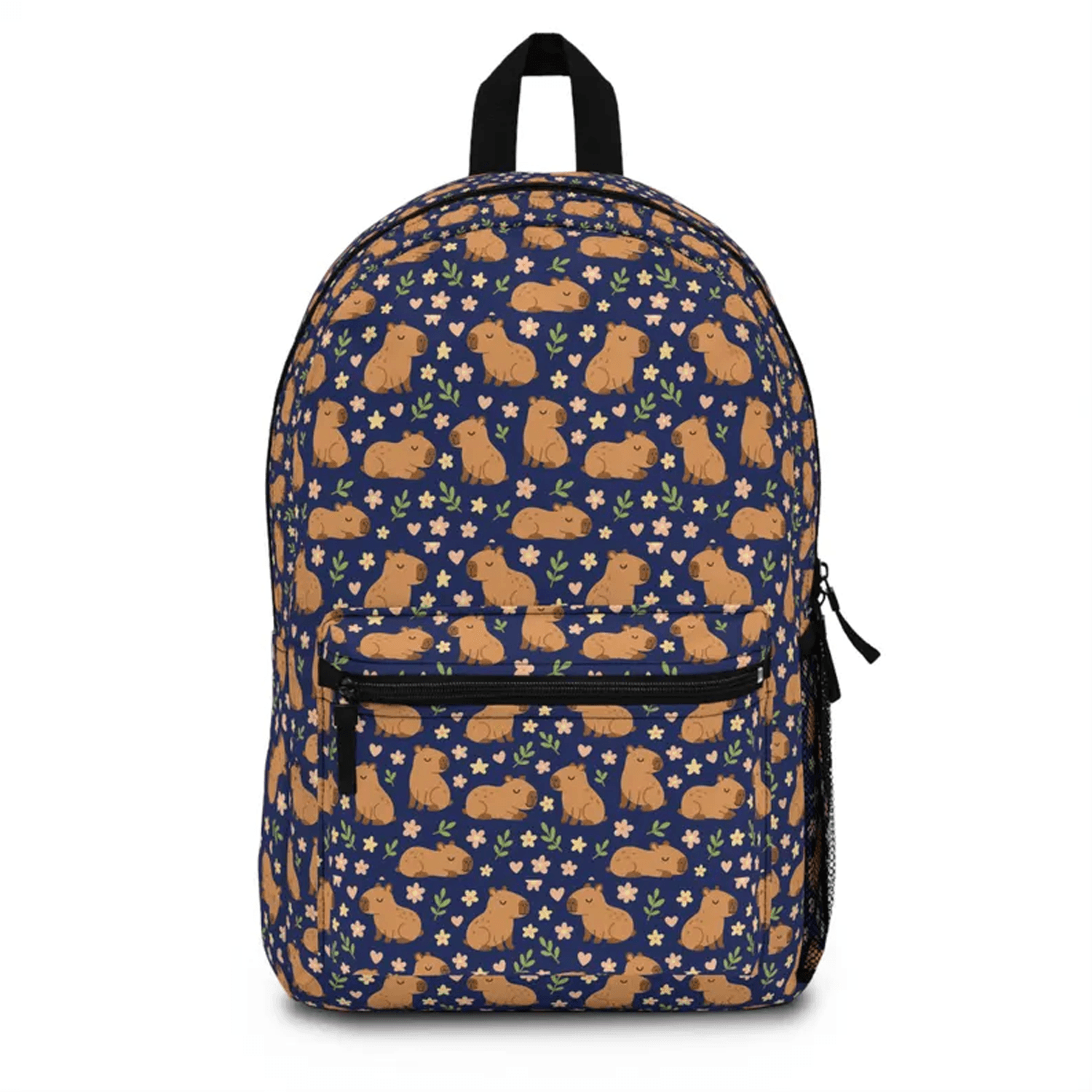 capybara pattern backpack, cute aqua floral school bag, personalized kawaii kids bookbag, back to school & travel gift