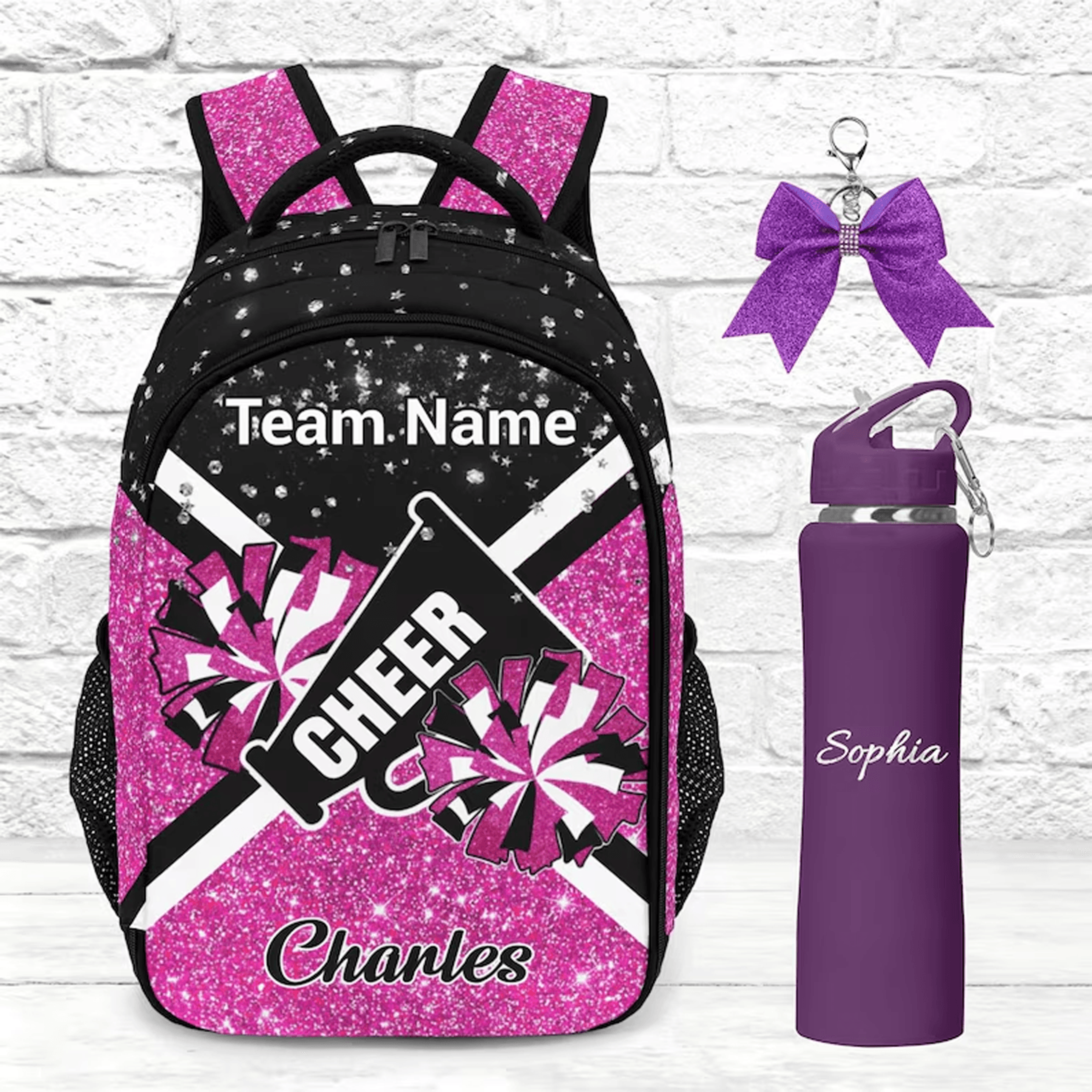 personalized rose red cheer backpack, custom name cheerleader school bag, cheer team competition gift for girls