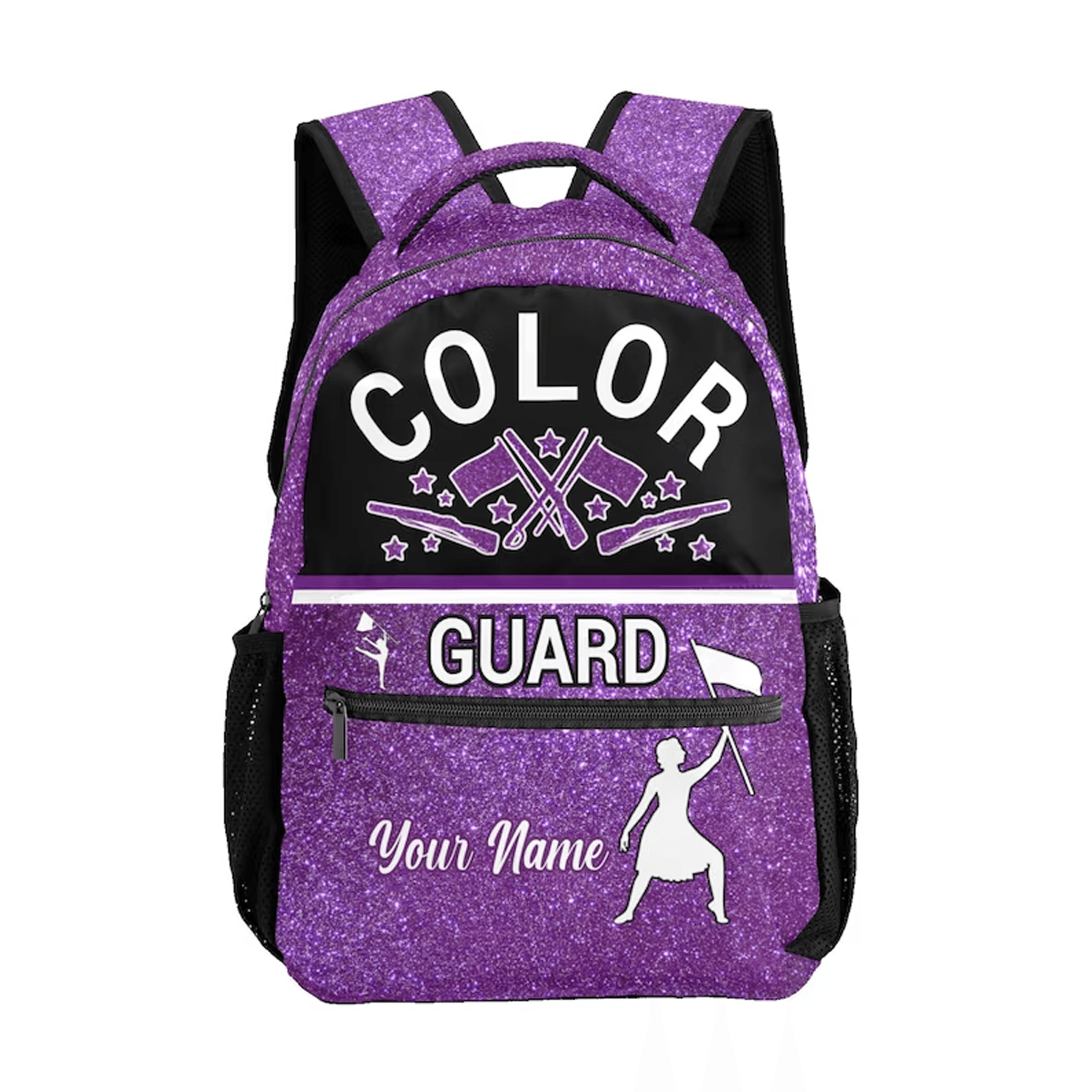 custom color guard backpack, personalized name colorguard school bag, winter guard flag team backpack, kids & teen gift