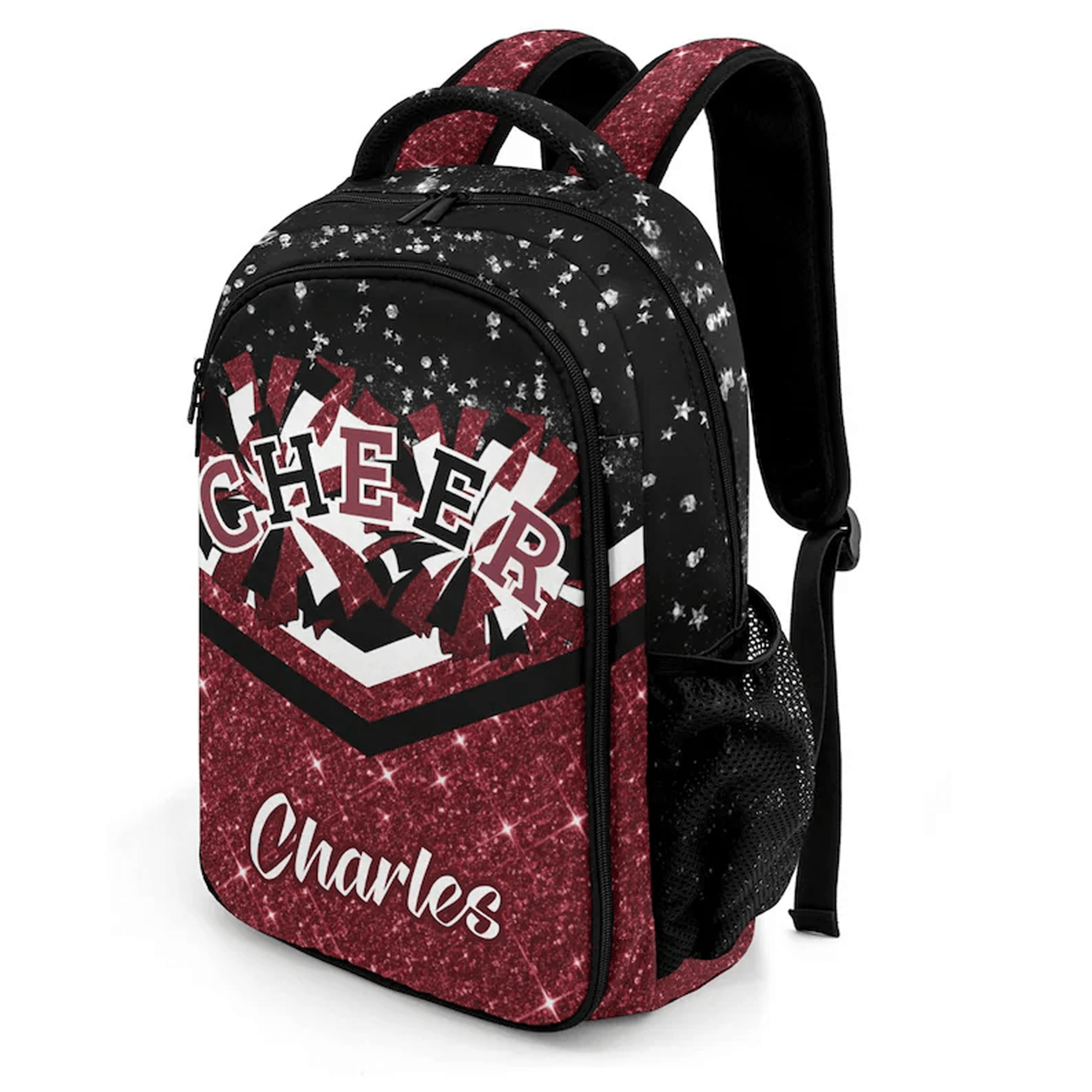 personalized maroon cheer backpack, custom name cheerleader bag, team school backpack, competition gift for girls