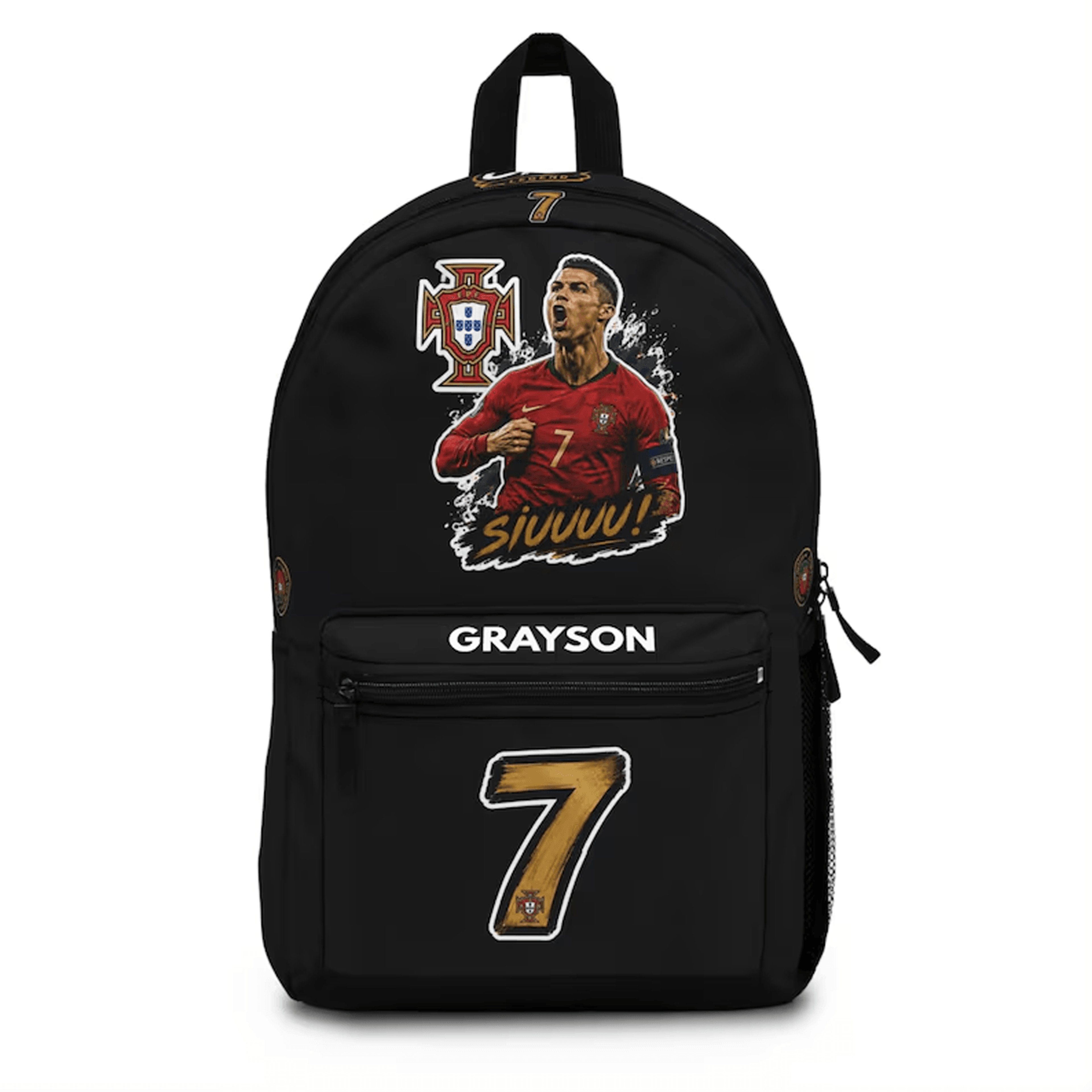 personalized ronaldo backpack, custom name soccer school bag, cr7 football backpack, sports fan gift for kids & teens