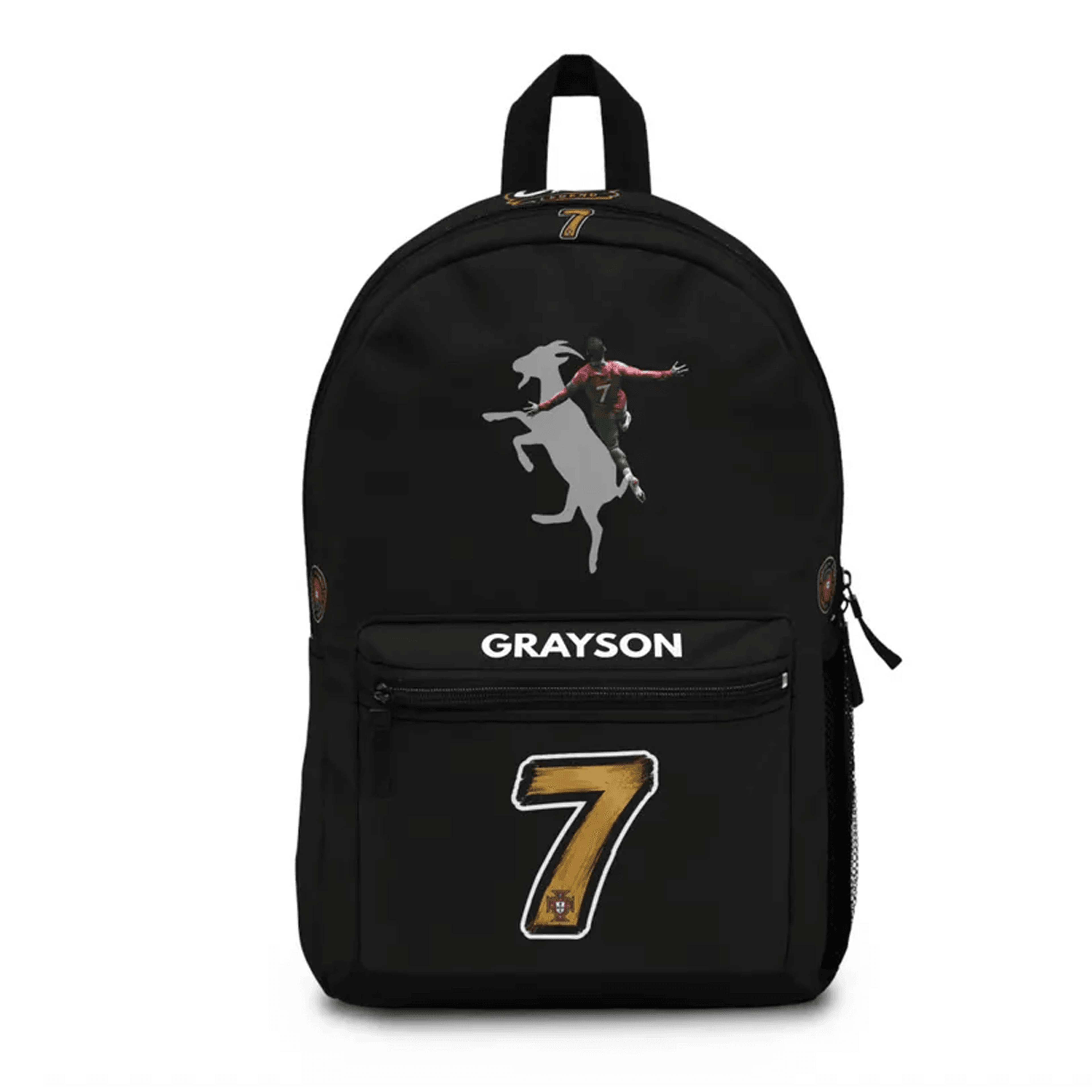 personalized ronaldo goat backpack, custom name cr7 soccer school bag, football sports backpack, gift for kids & teens