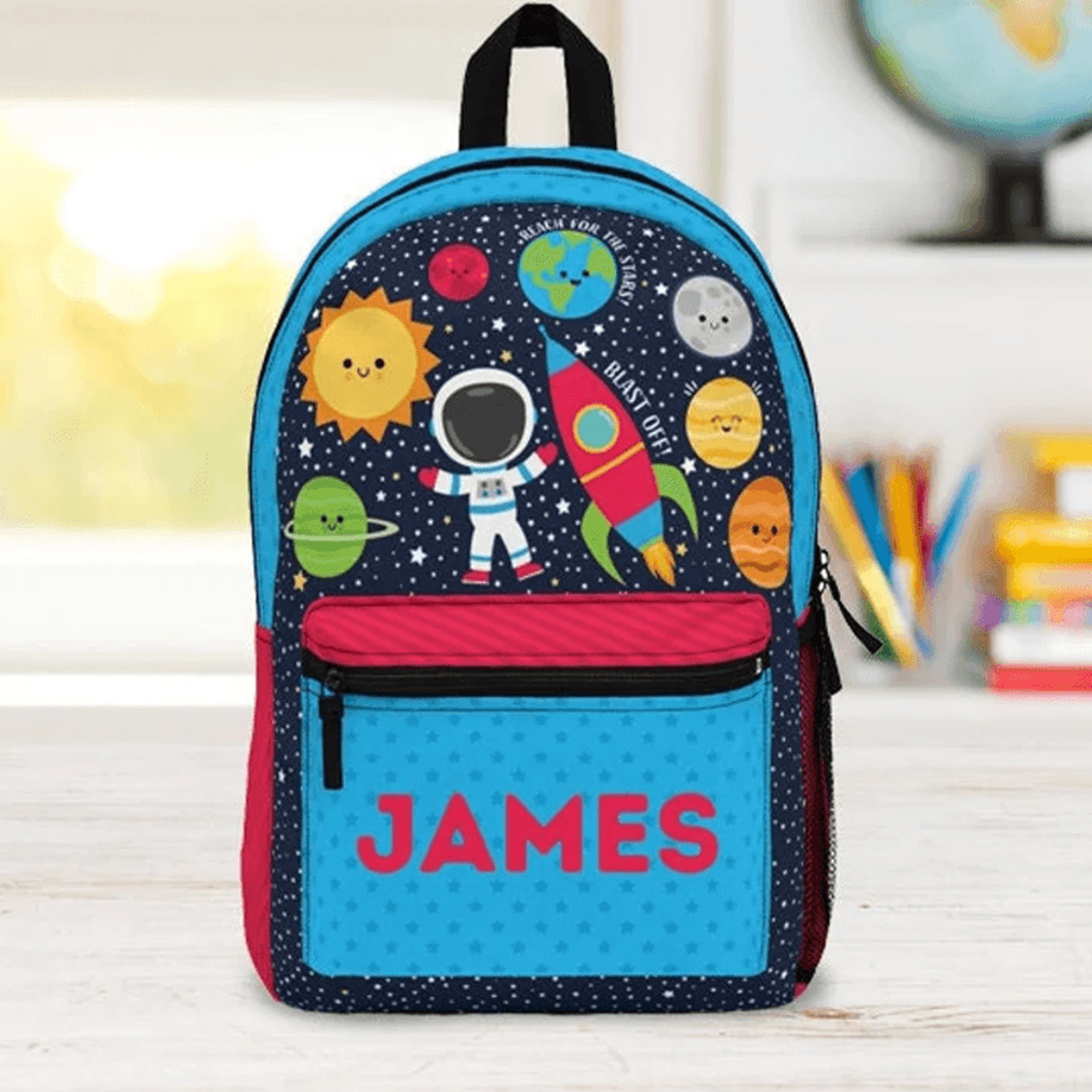 personalized space backpack, custom name astronaut school bag, rocket planet kids bookbag, back to school gift for boys