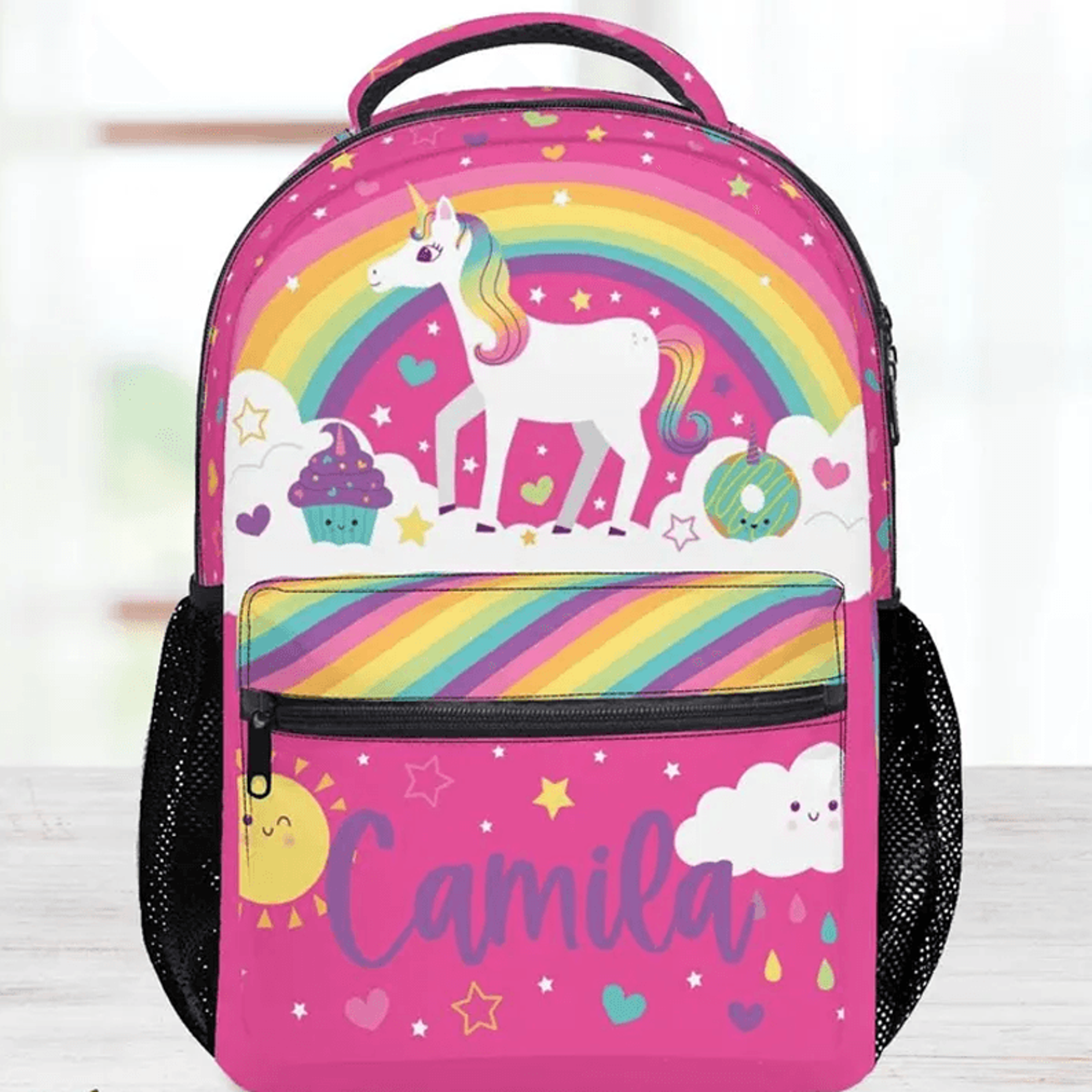 personalized unicorn backpack set, custom name rainbow school bag, lunch bag & pencil case, back to school gift for girl