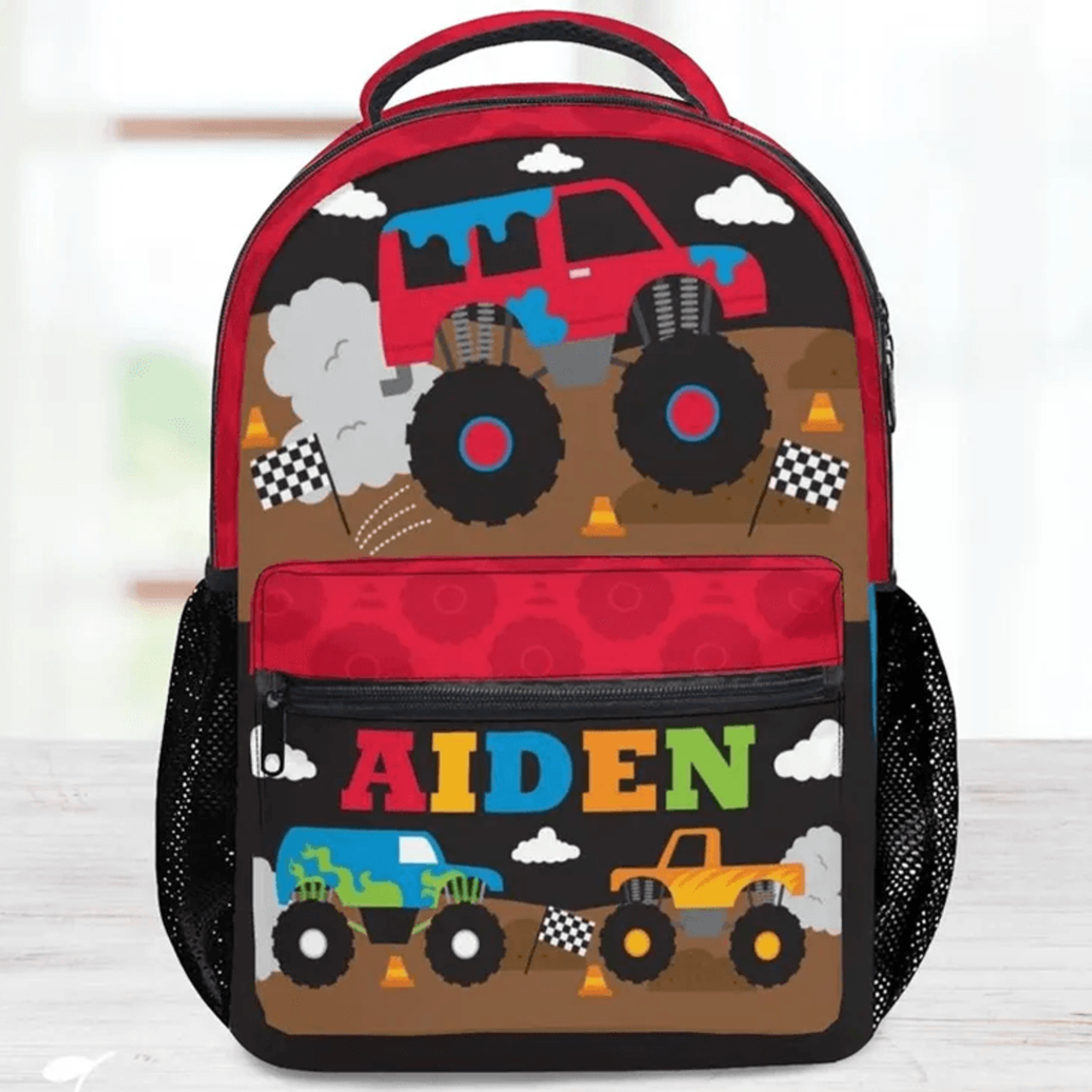 personalized monster truck backpack, custom name kids school bag, boys back to school bookbag, monster truck gift