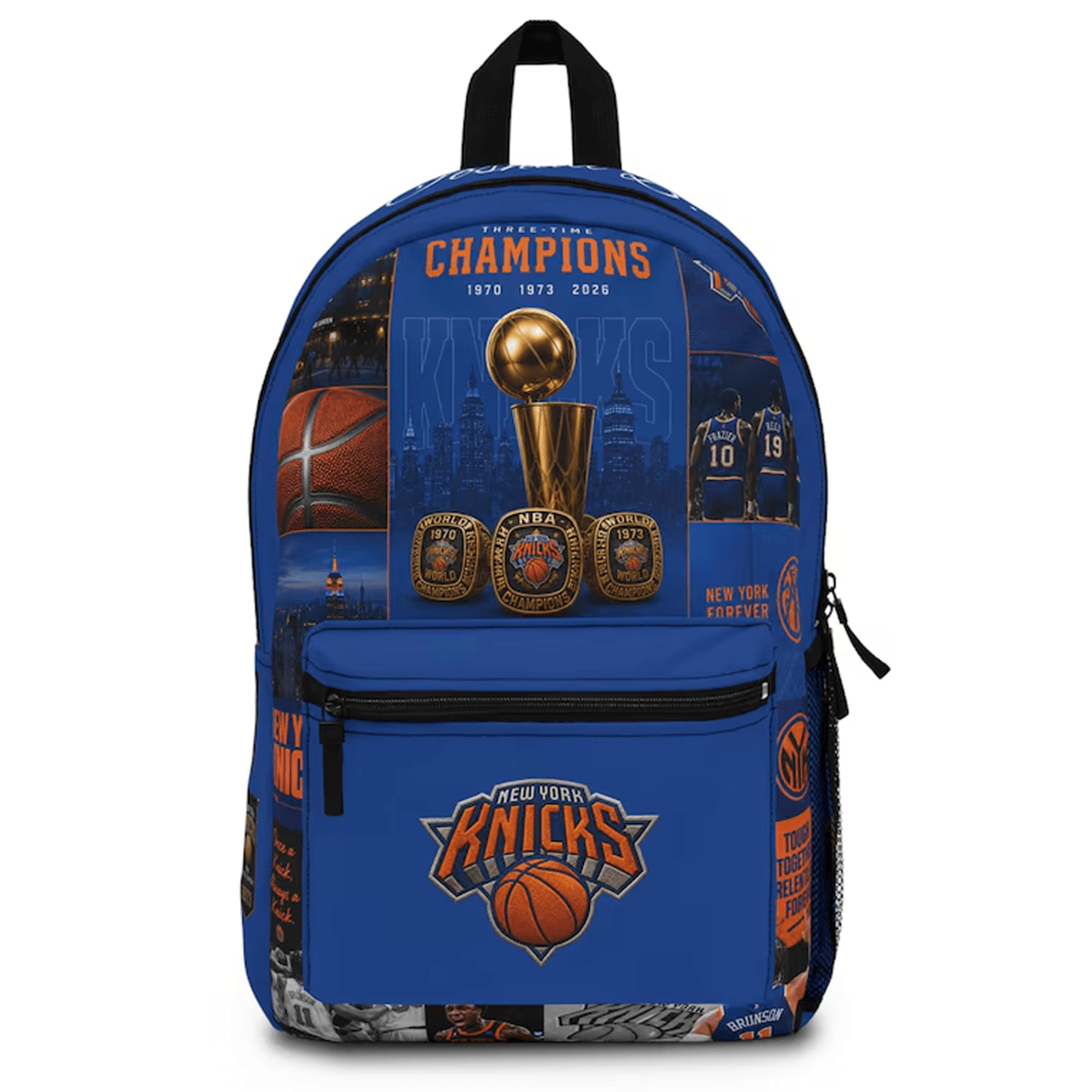 personalized new york knicks backpack, custom name blue basketball school bag, sports backpack gift for kids & knicks fa