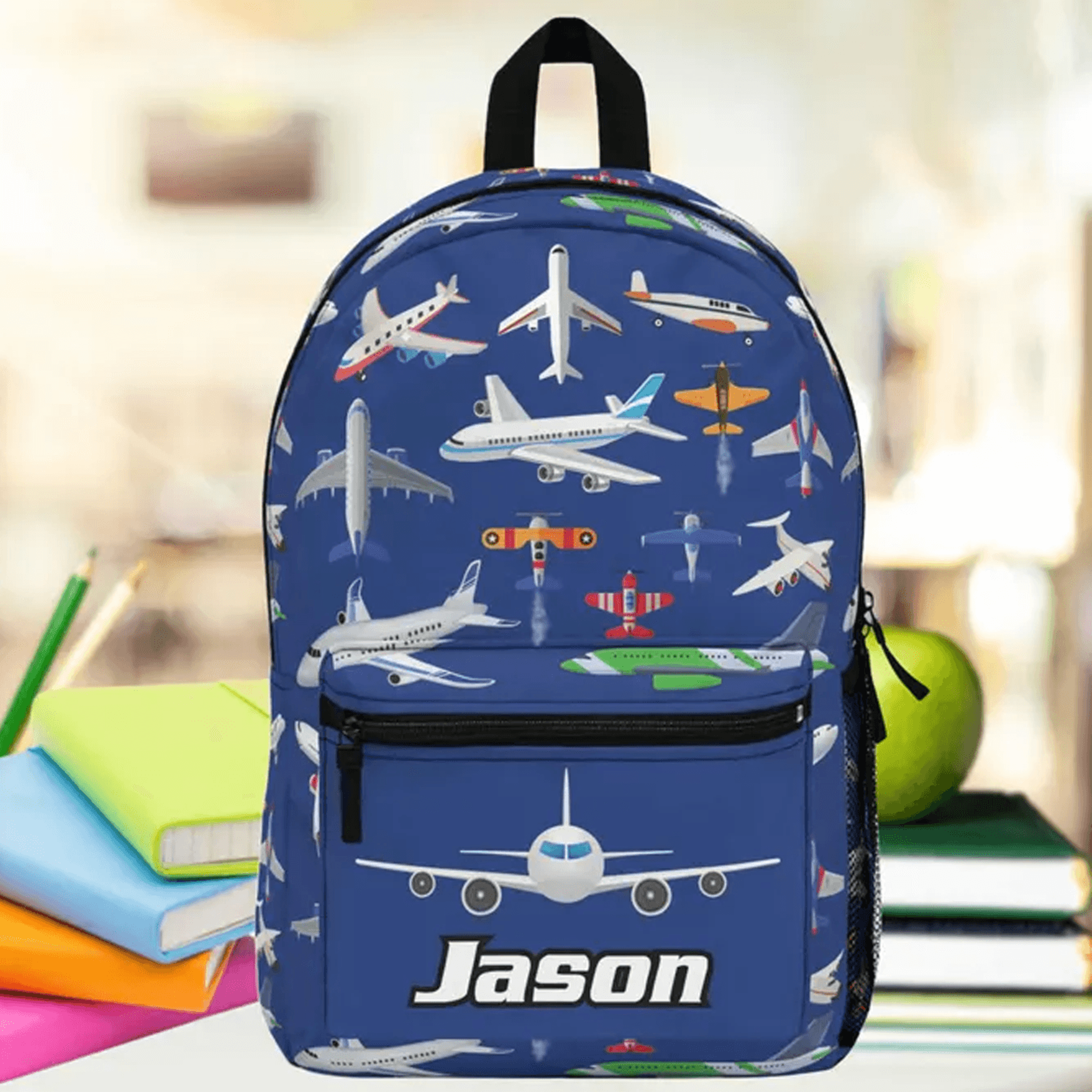 personalized airplane backpack for kids, custom name plane school bag, aviation bookbag, travel & back to school gift