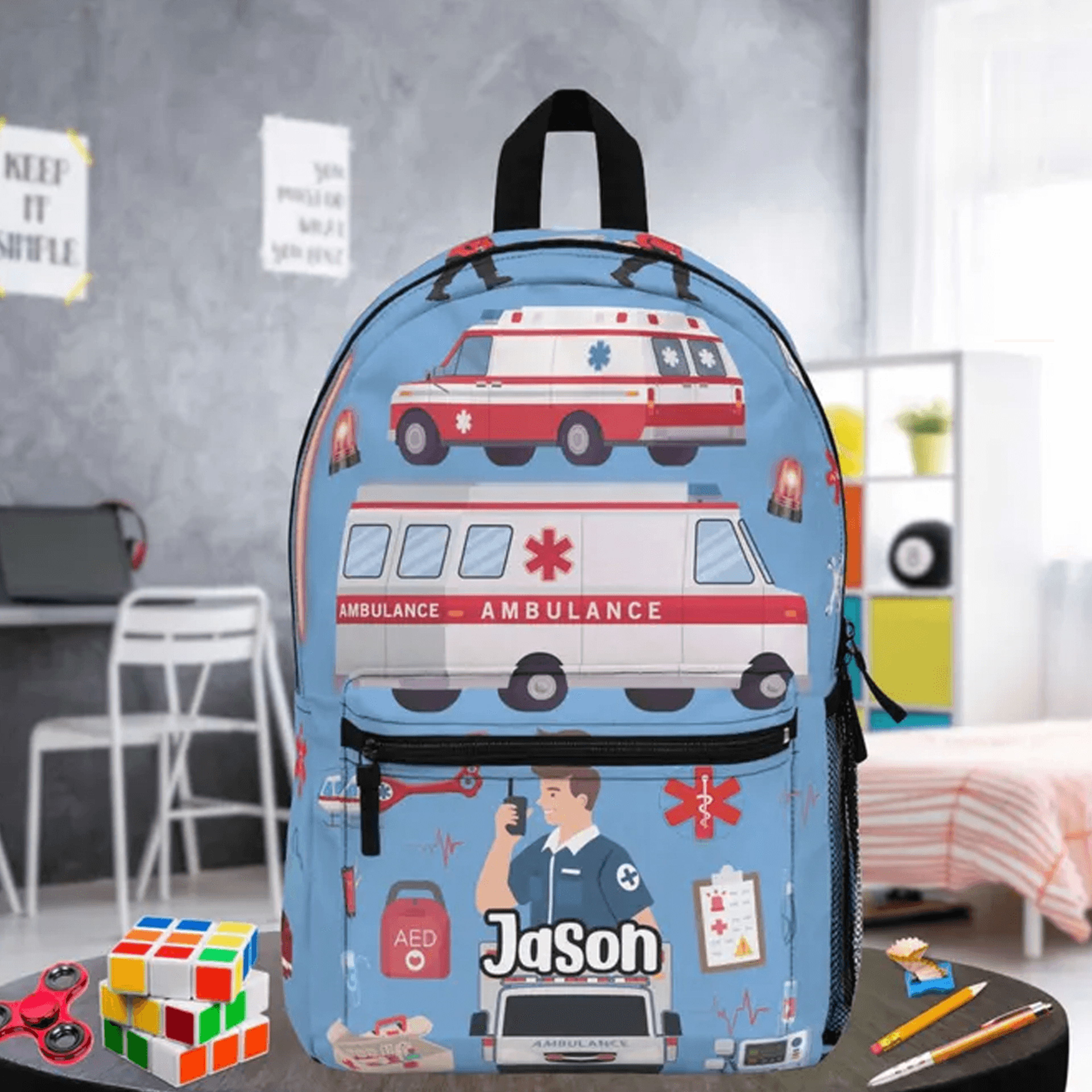 personalized medic backpack for kids, custom name emt school bag, paramedic backpack, medical theme back to school gift
