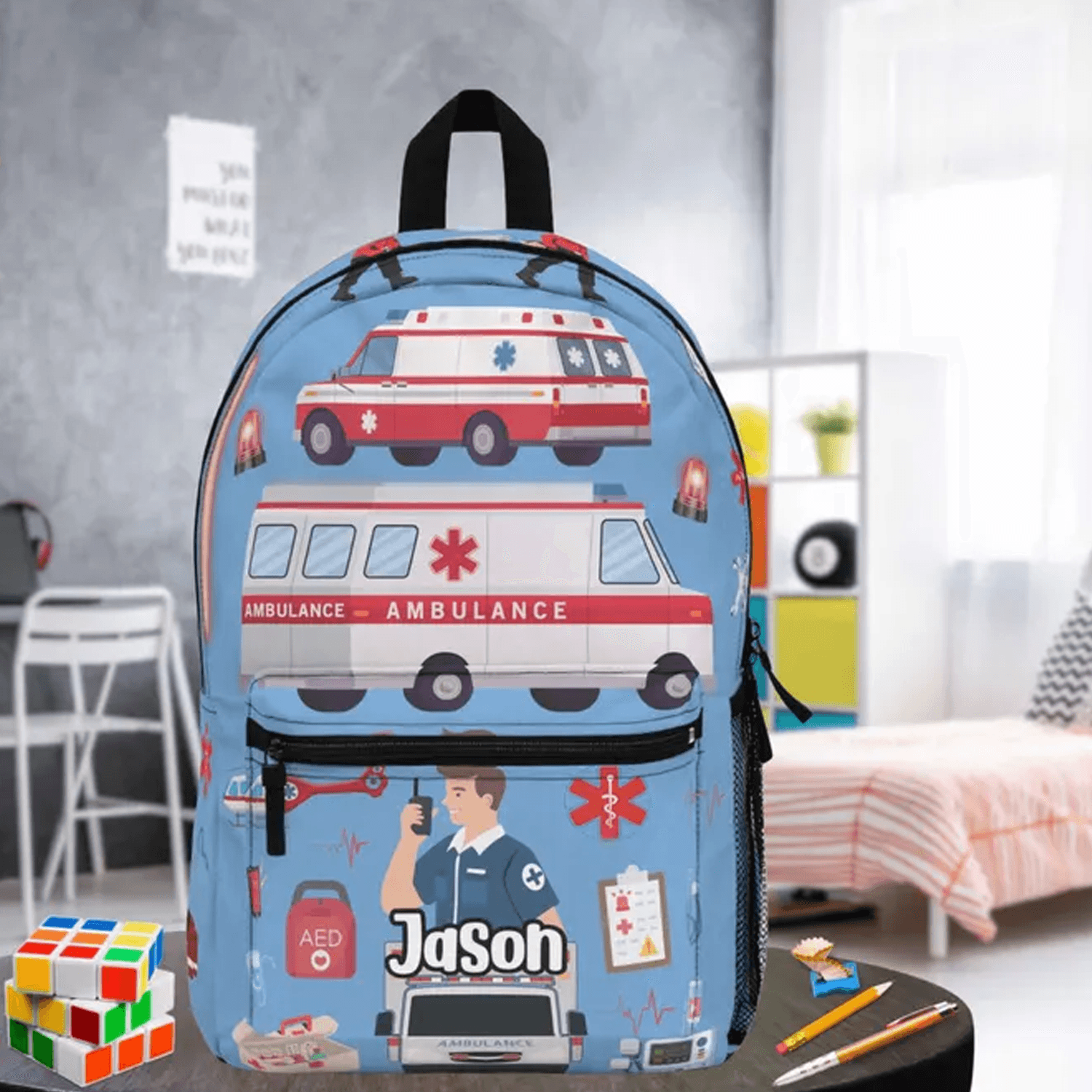 personalized medic backpack for kids, custom name emt school bag, paramedic backpack, first responder gift for boys