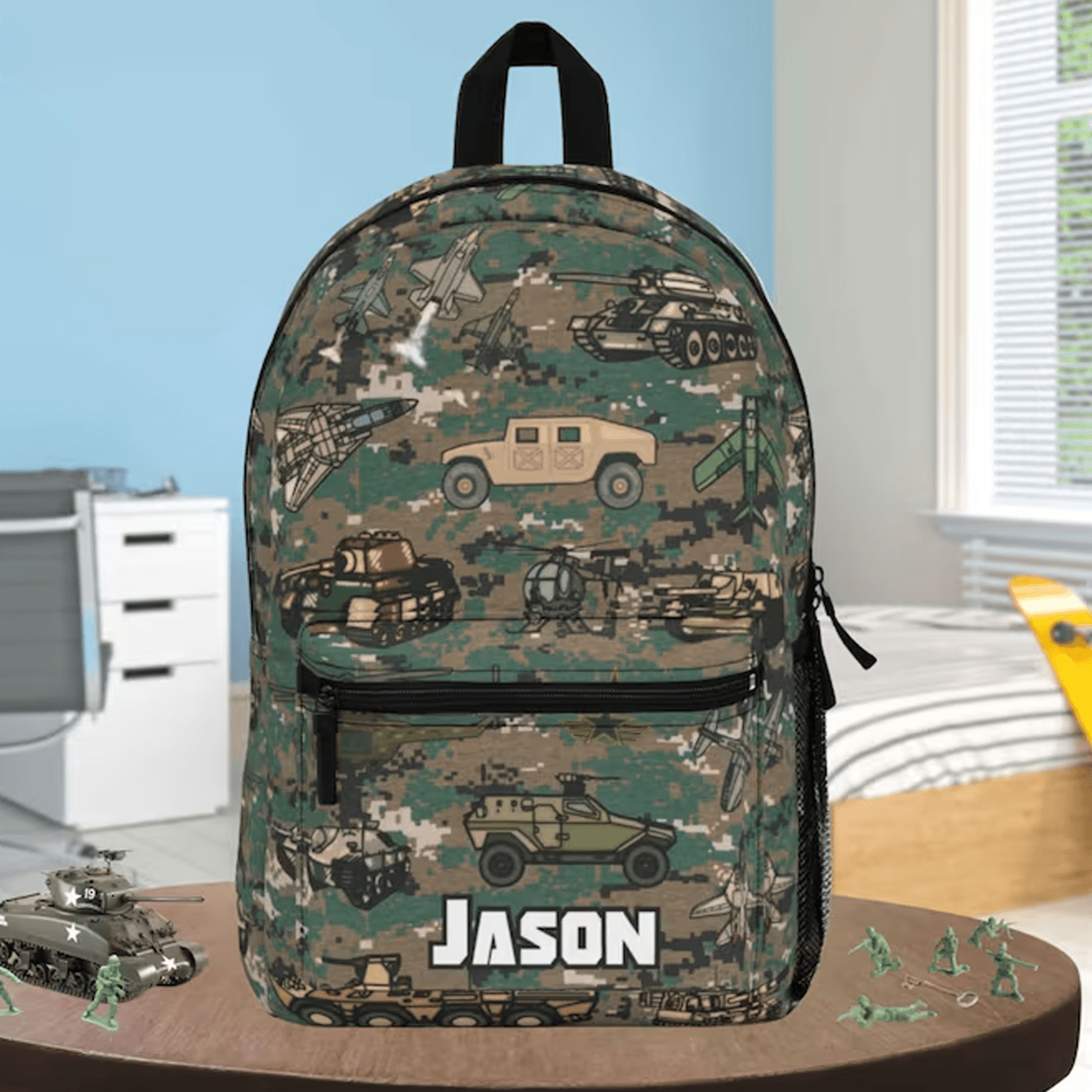 personalized camo backpack for kids, custom name camouflage school bag, boys military backpack, back to school gift