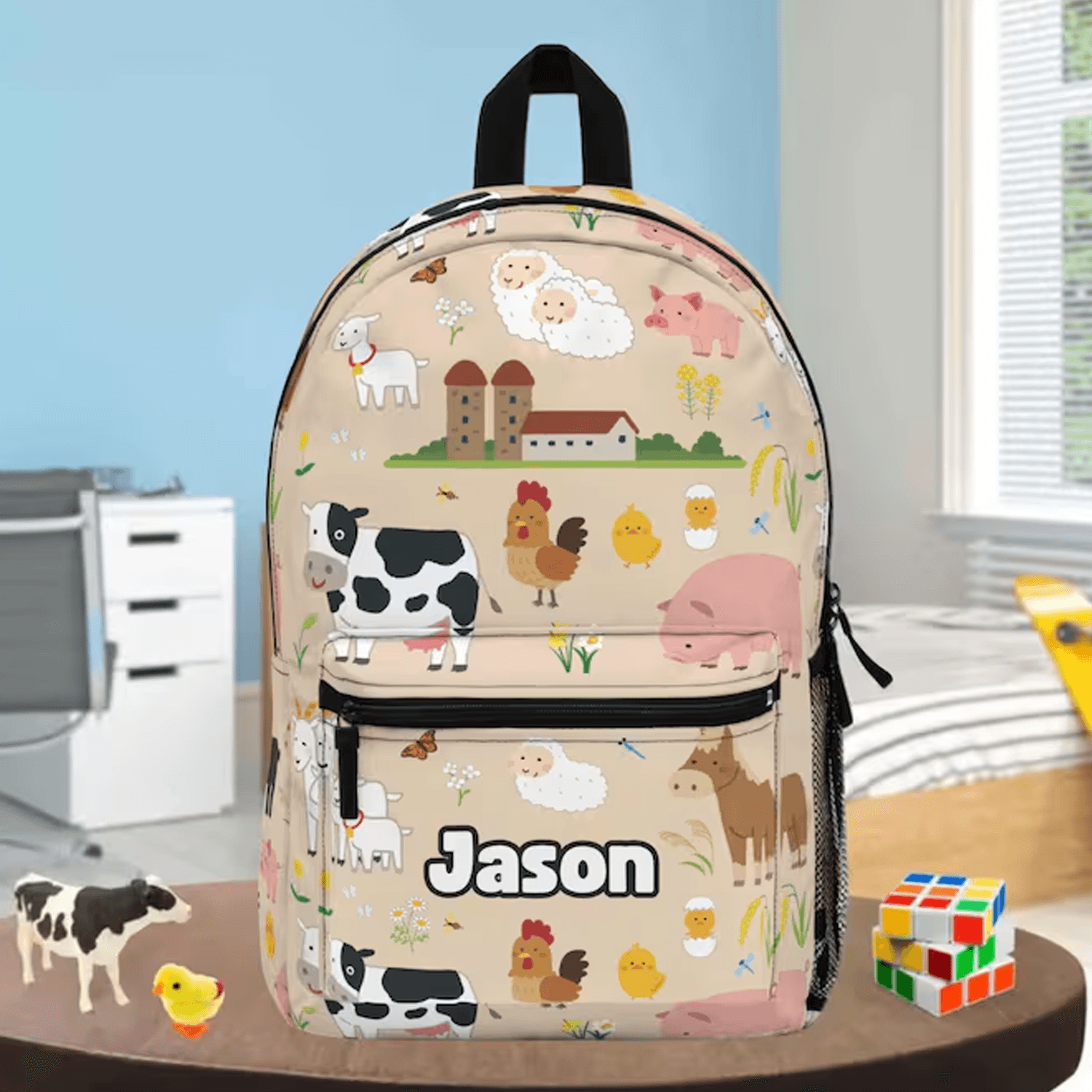 personalized farm animal backpack for kids, custom name barnyard school bag, preschool backpack, back to school gift