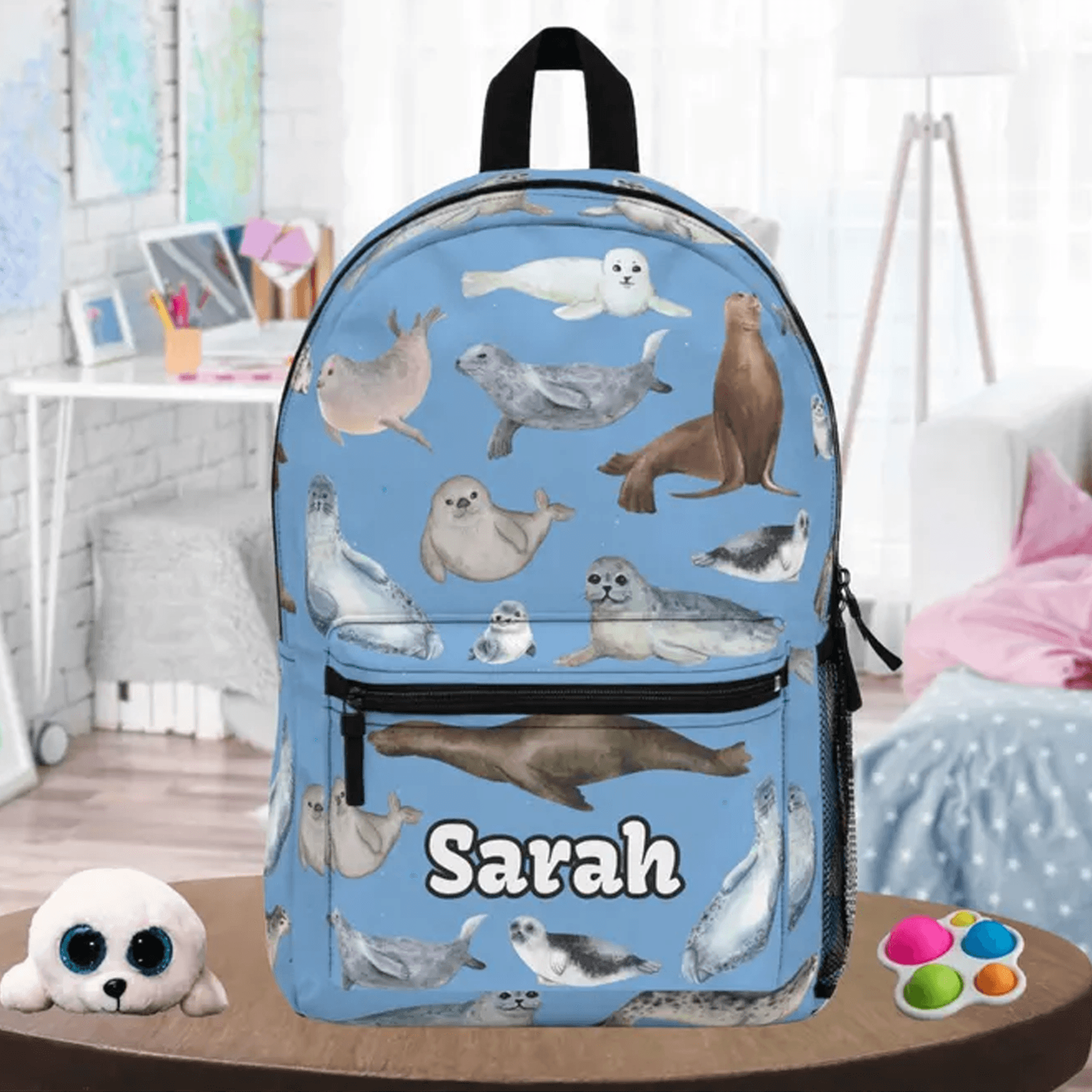personalized seal backpack for kids, custom name ocean animal school bag, waterproof bookbag, back to school gift