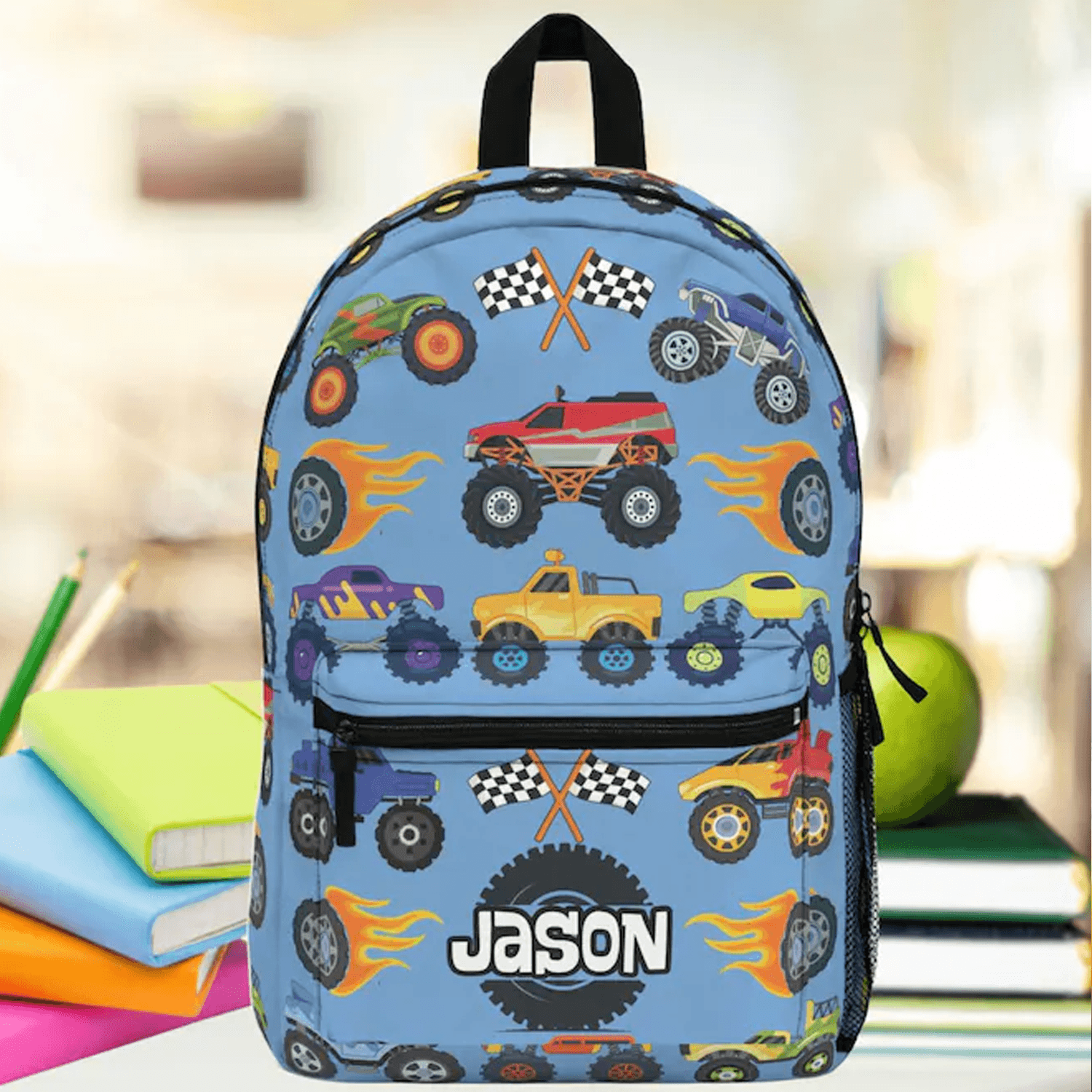 personalized truck backpack for boys, custom name kids school bag, waterproof truck bookbag, back to school gift