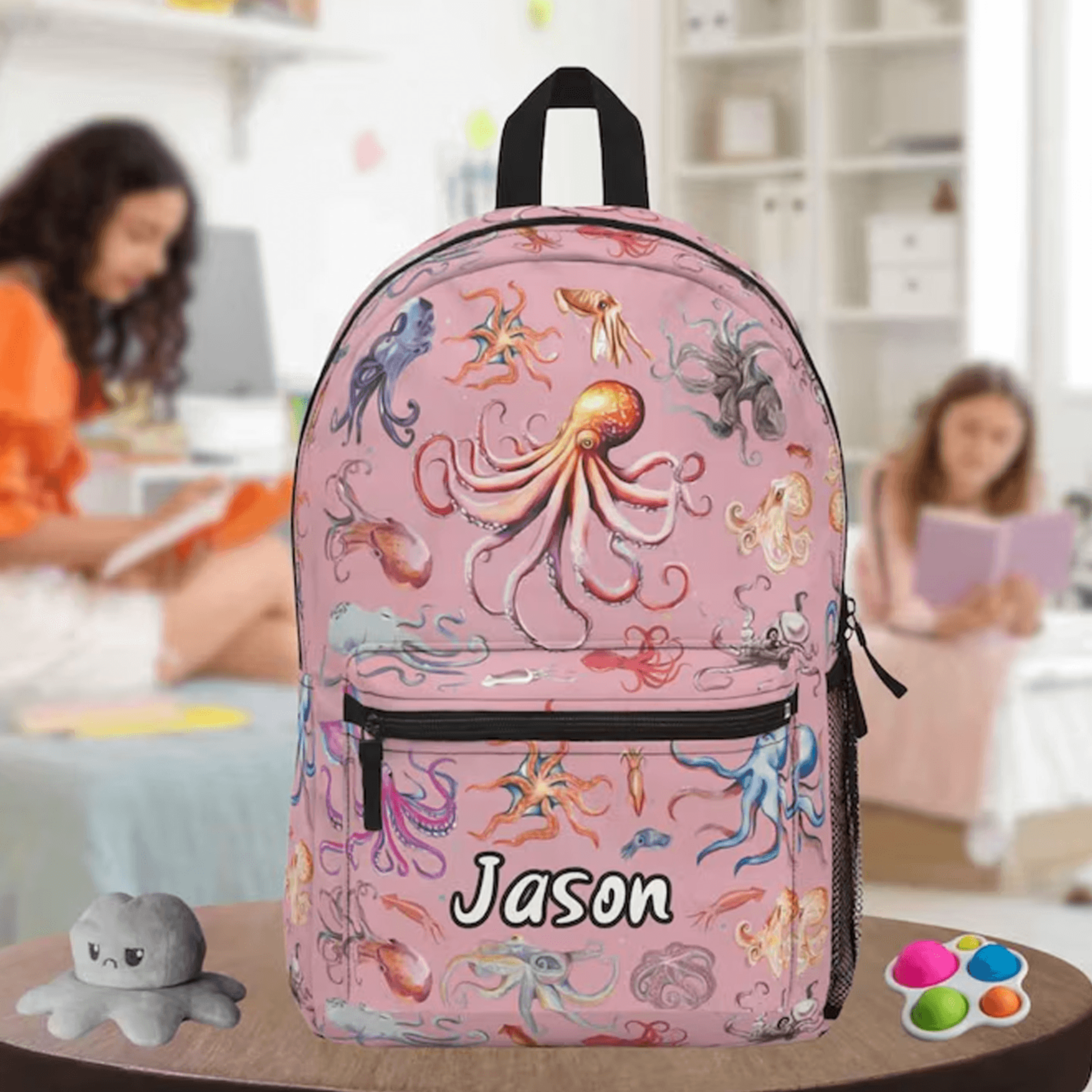 personalized octopus backpack for kids, custom name ocean school bag, sea life bookbag, back to school gift for kids