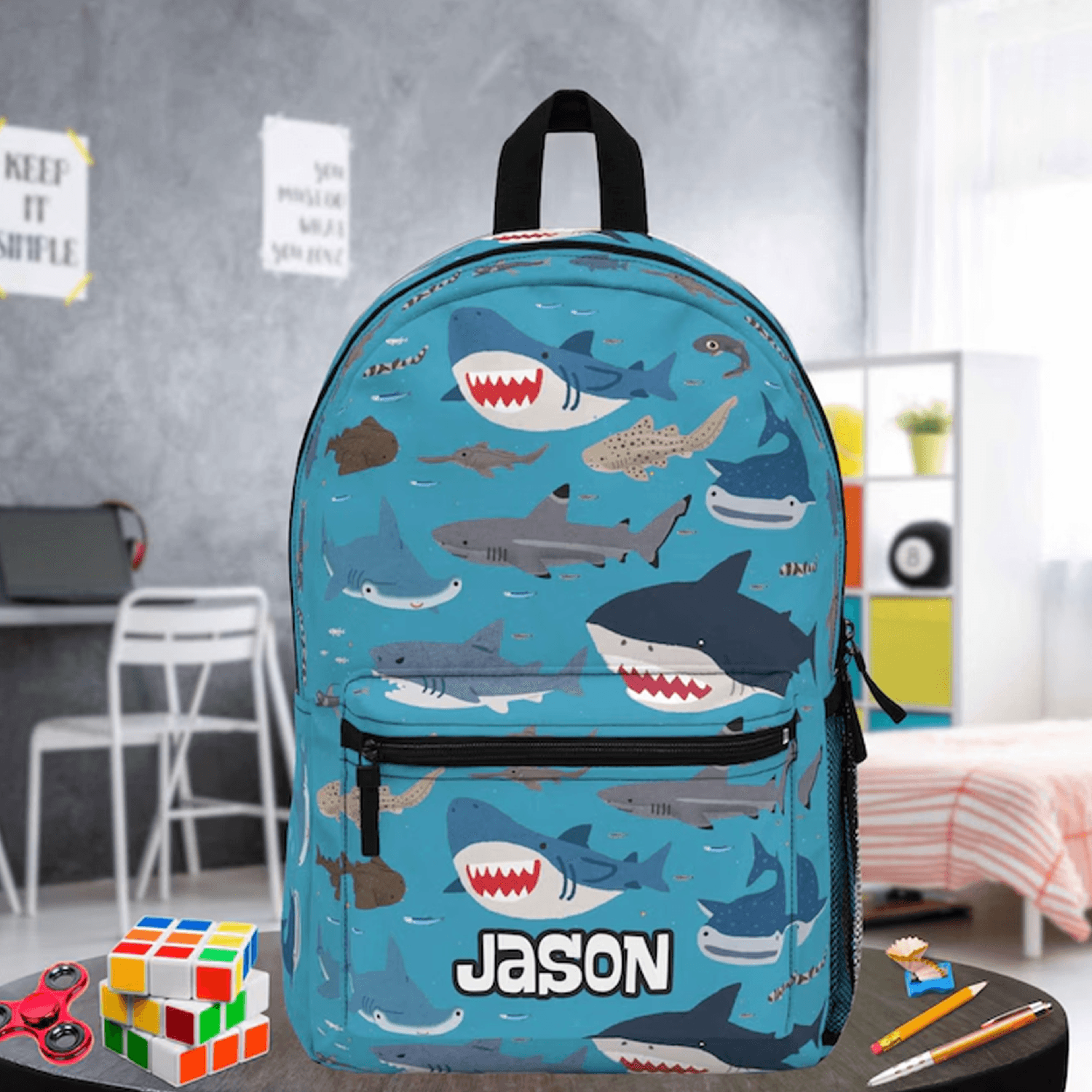personalized whale shark backpack for kids, custom name shark school bag, megalodon sea life backpack, ocean lover gift