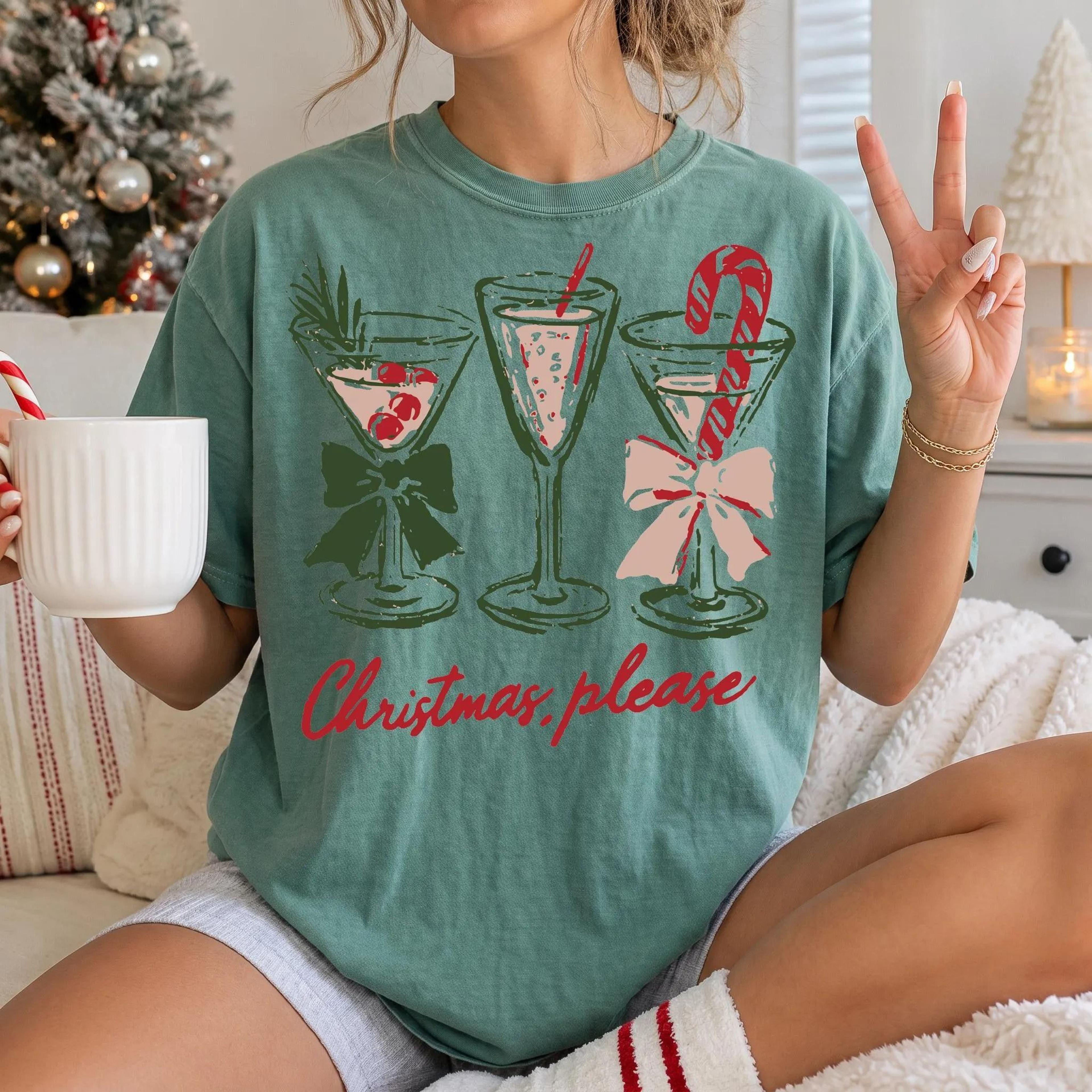 christmas please shirt funny holiday cocktail tee xmas party shirt festive drink sweatshirt gift for women