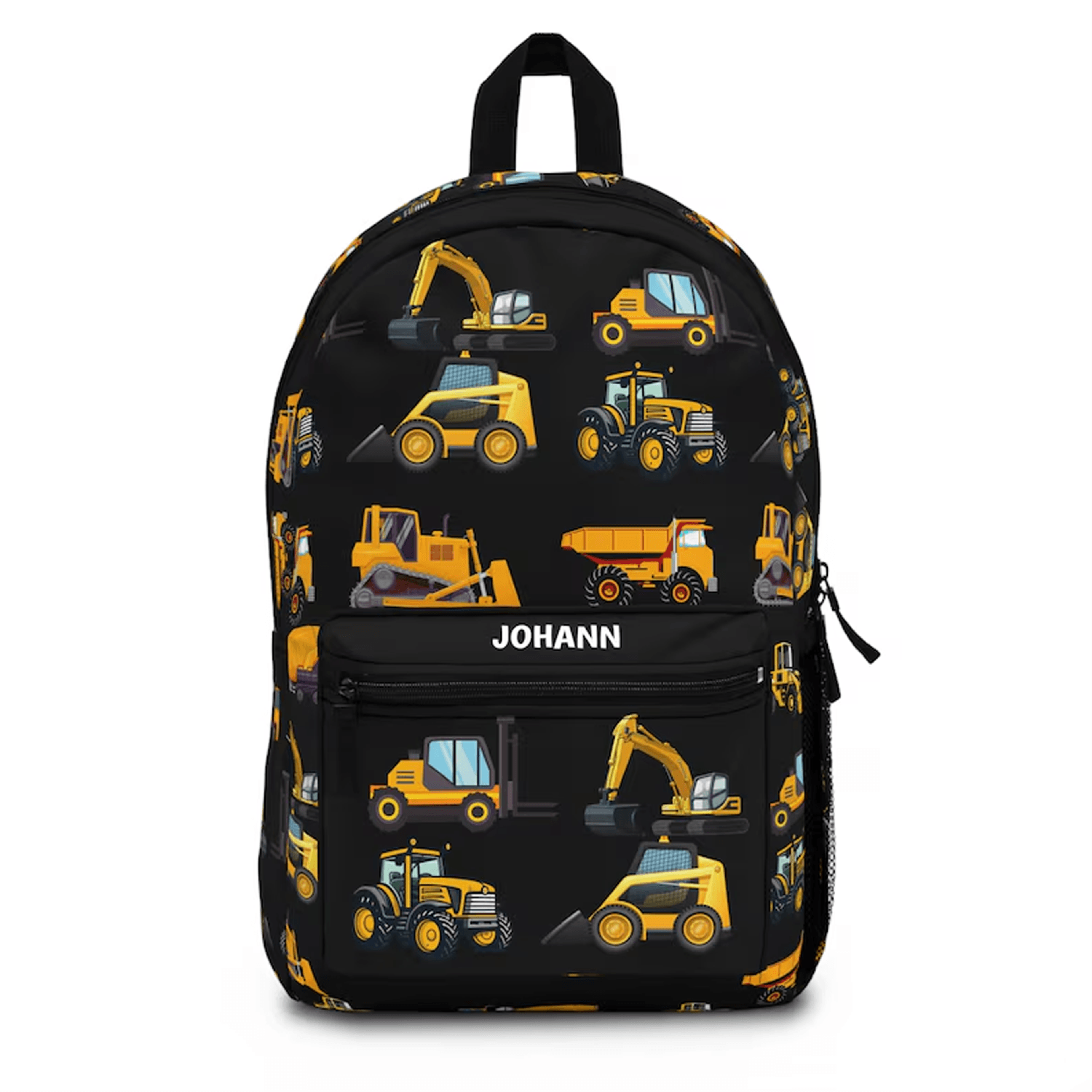 personalized construction tractor backpack for boys, custom name kids school bag, digger truck bookbag, back to school g