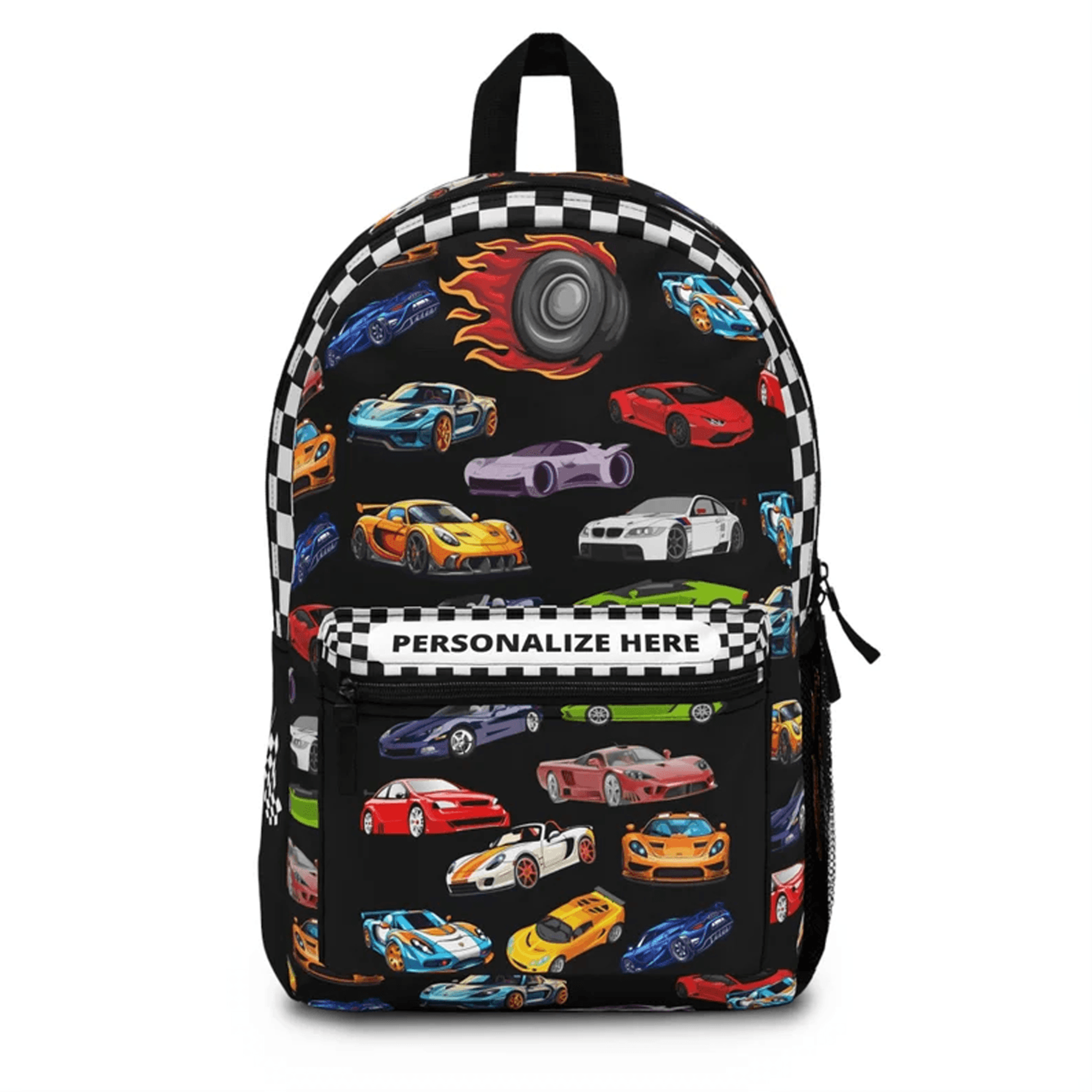 personalized race car backpack for boys, custom name kids school bag, waterproof racer cars bookbag, back to school gift
