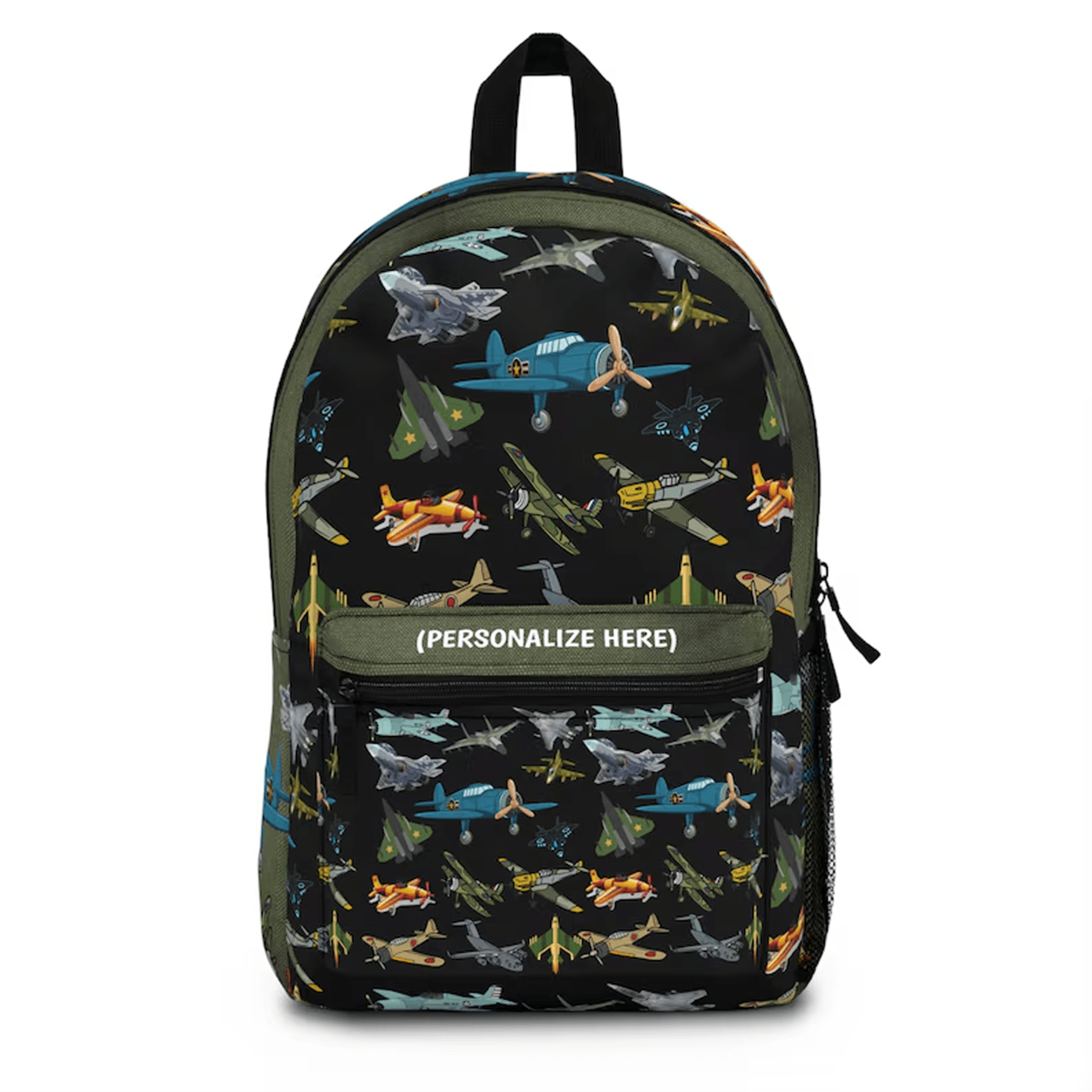personalized fighter plane backpack for boys, custom name airplane school bag, aviation bookbag, back to school gift