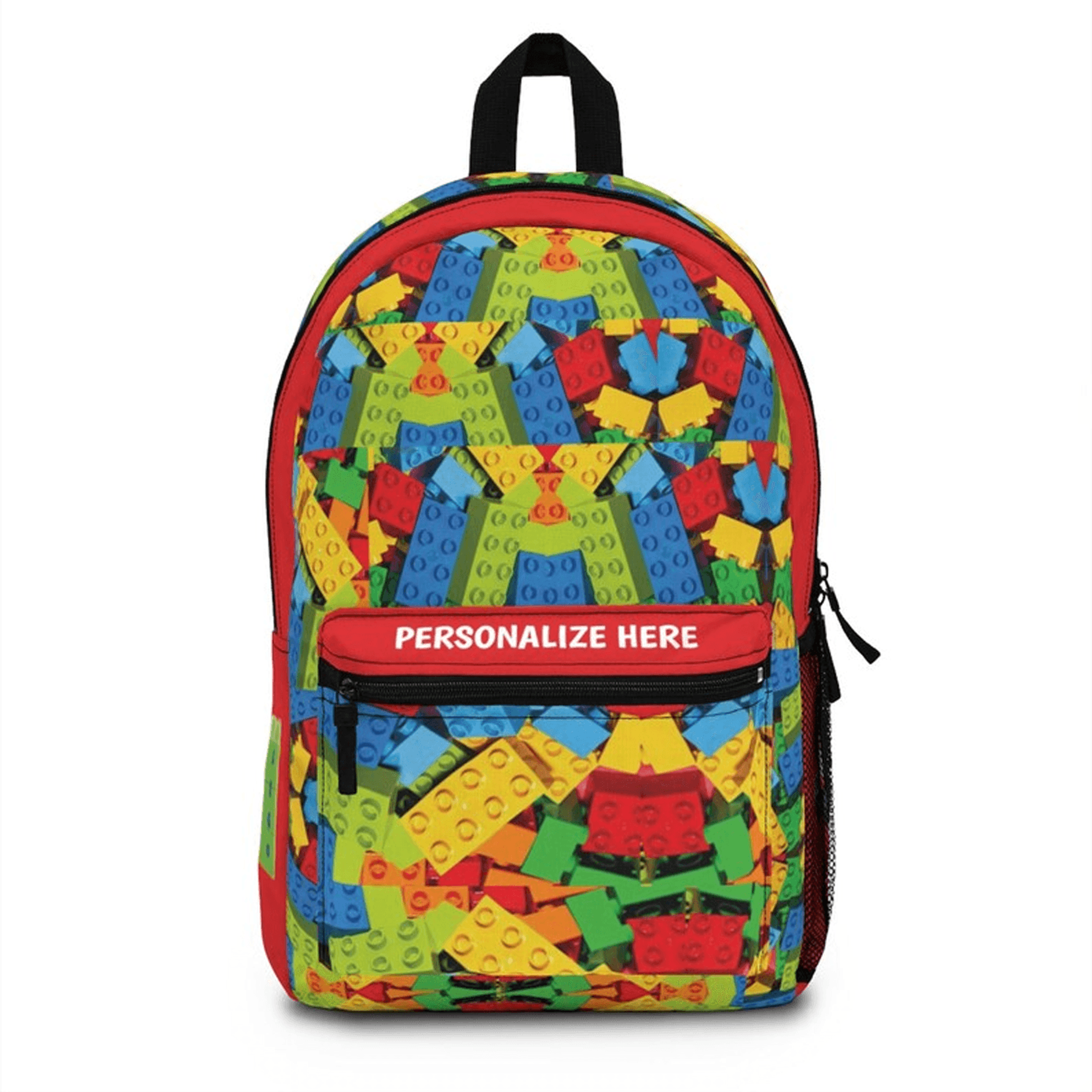 personalized building block backpack for kids, custom name brick school bag, colorful toy bookbag, back to school gift