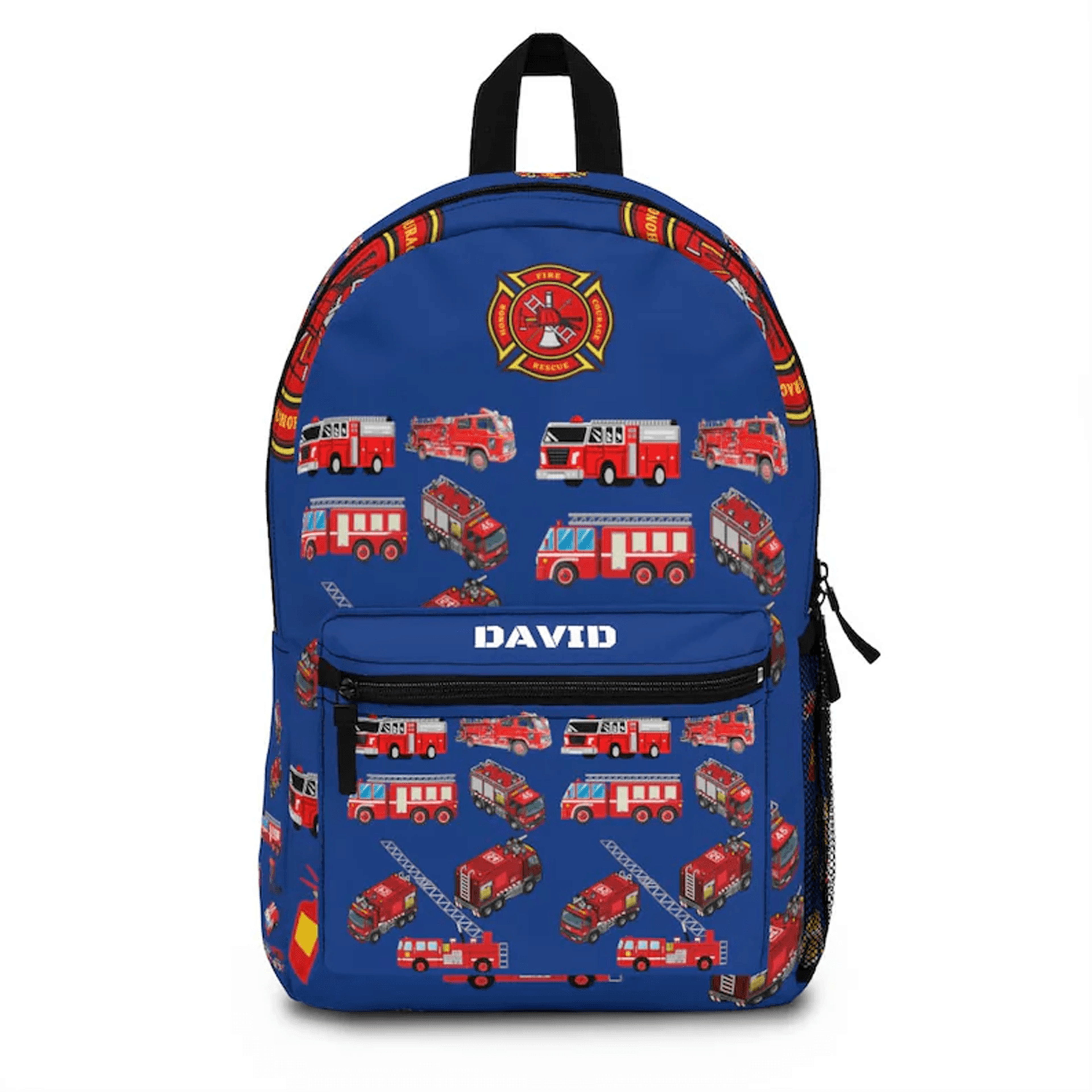 personalized fire truck backpack for boys, custom name firefighter school bag, kids bookbag, back to school gift
