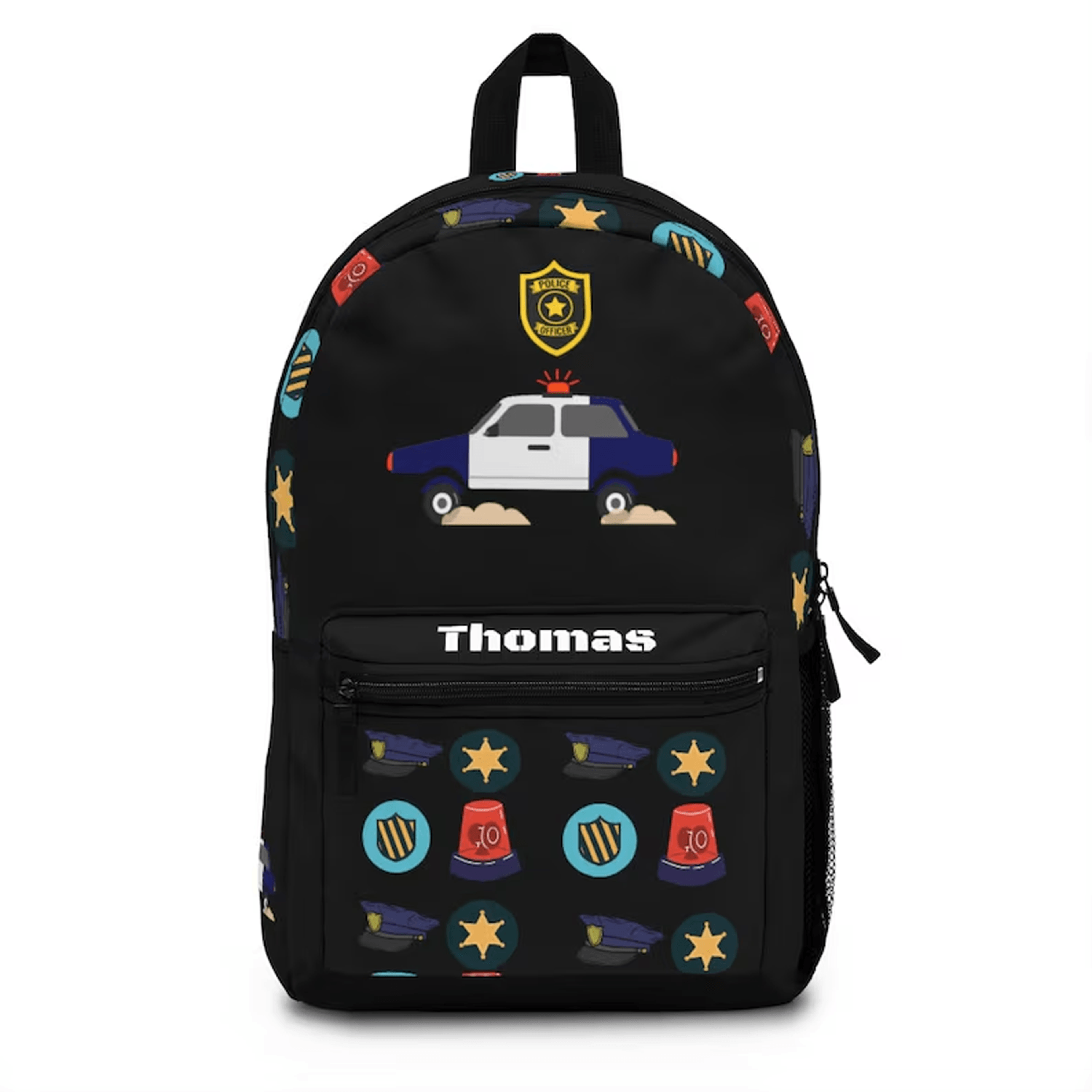 personalized police backpack for boys, custom name police car school bag, kids bookbag, back to school police officer gi