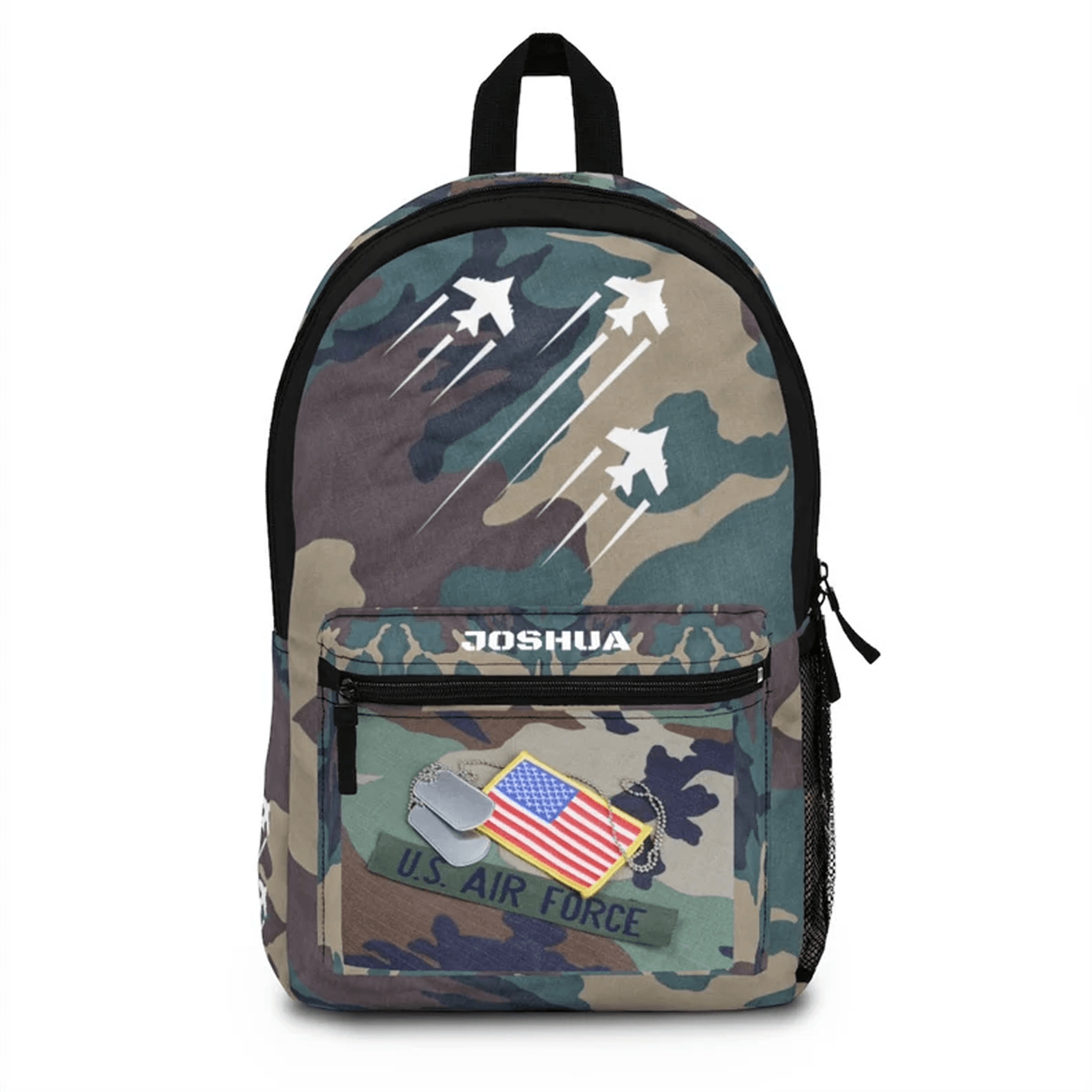 personalized us air force backpack for boys, custom name fighter jet school bag, military aviation backpack, pilot gift