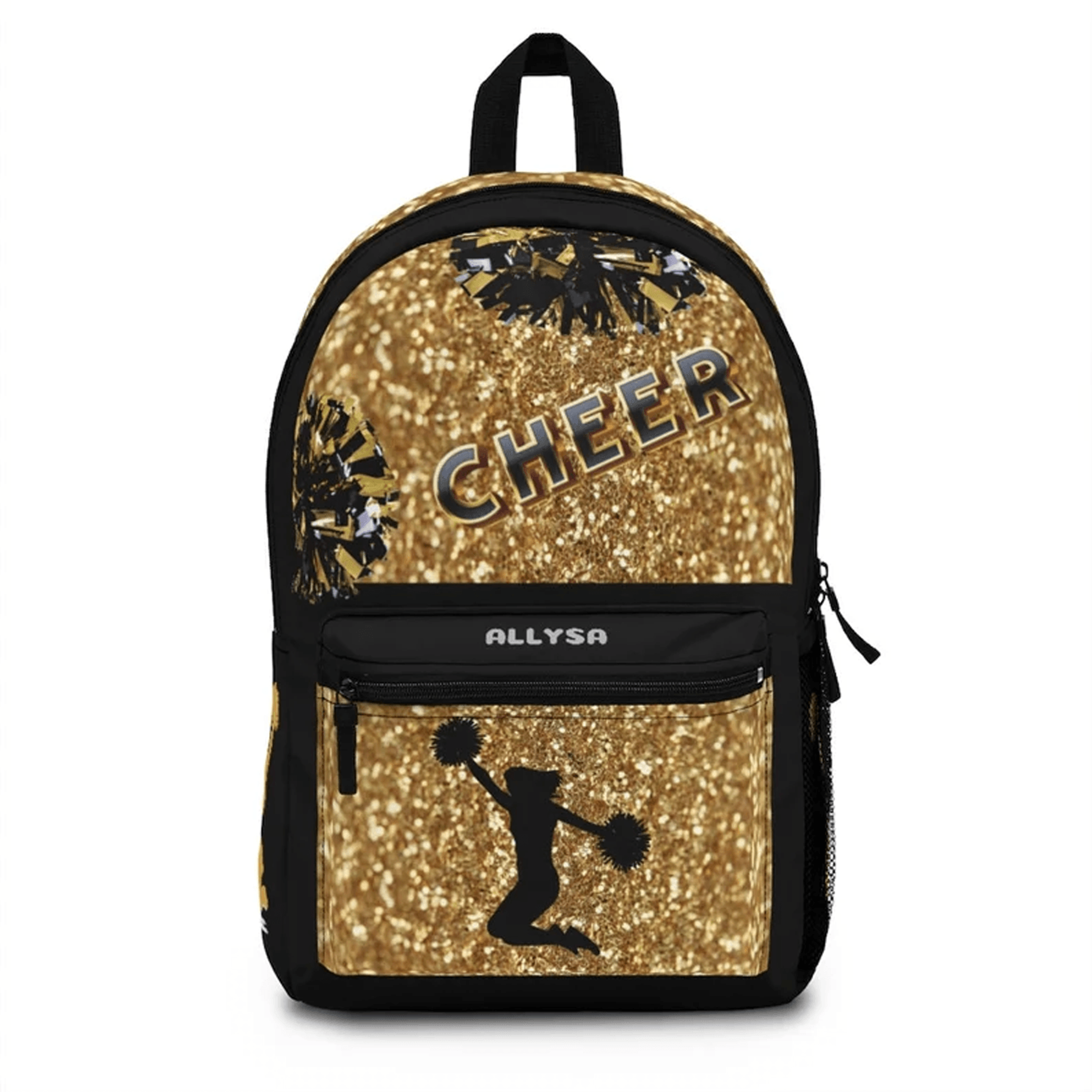 personalized cheerleader backpack for girls, custom name cheer school bag, pom pom sports bookbag, cheerleading gift